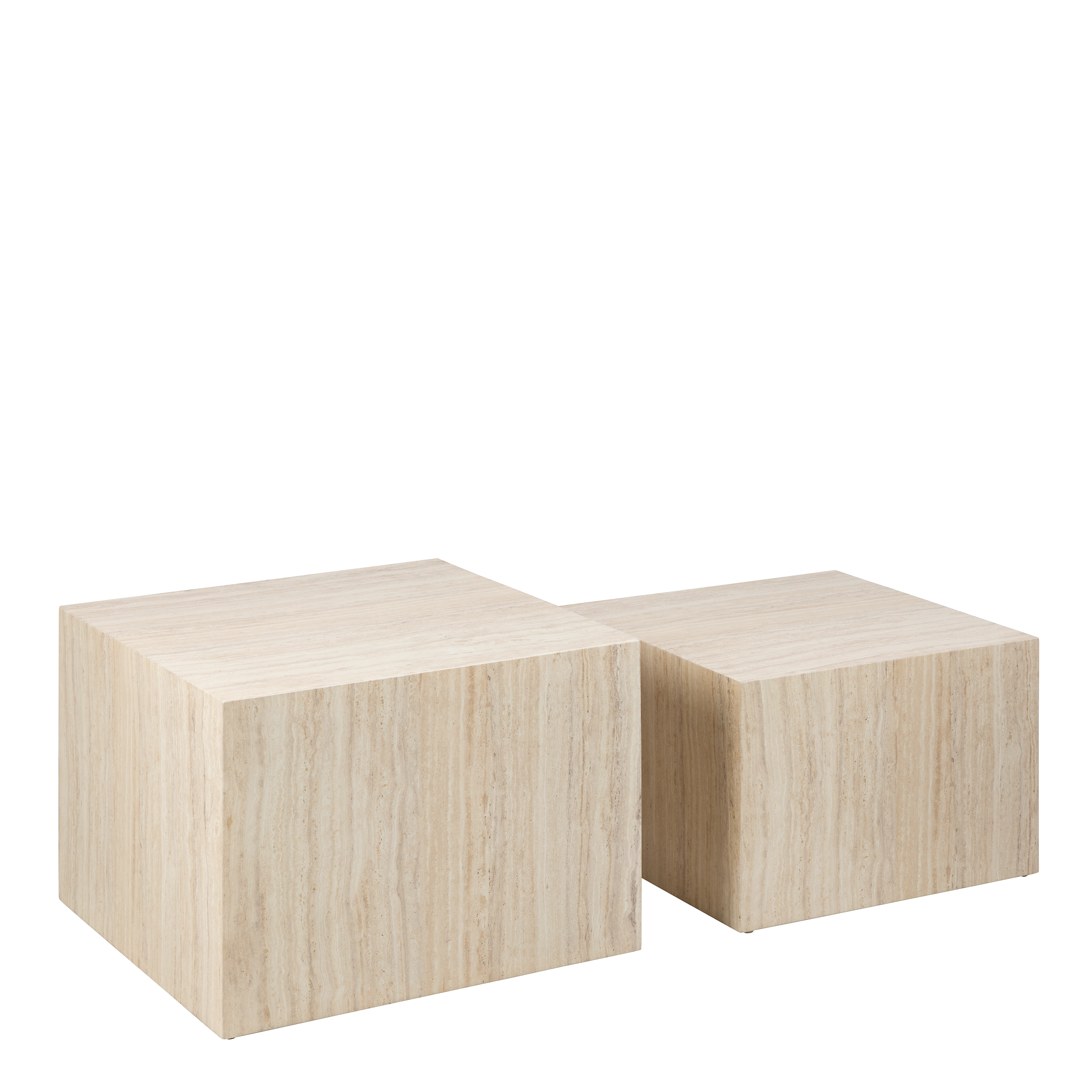 Dice Square Coffee Table Set in Light Travertine Effect - Rosalind Collection