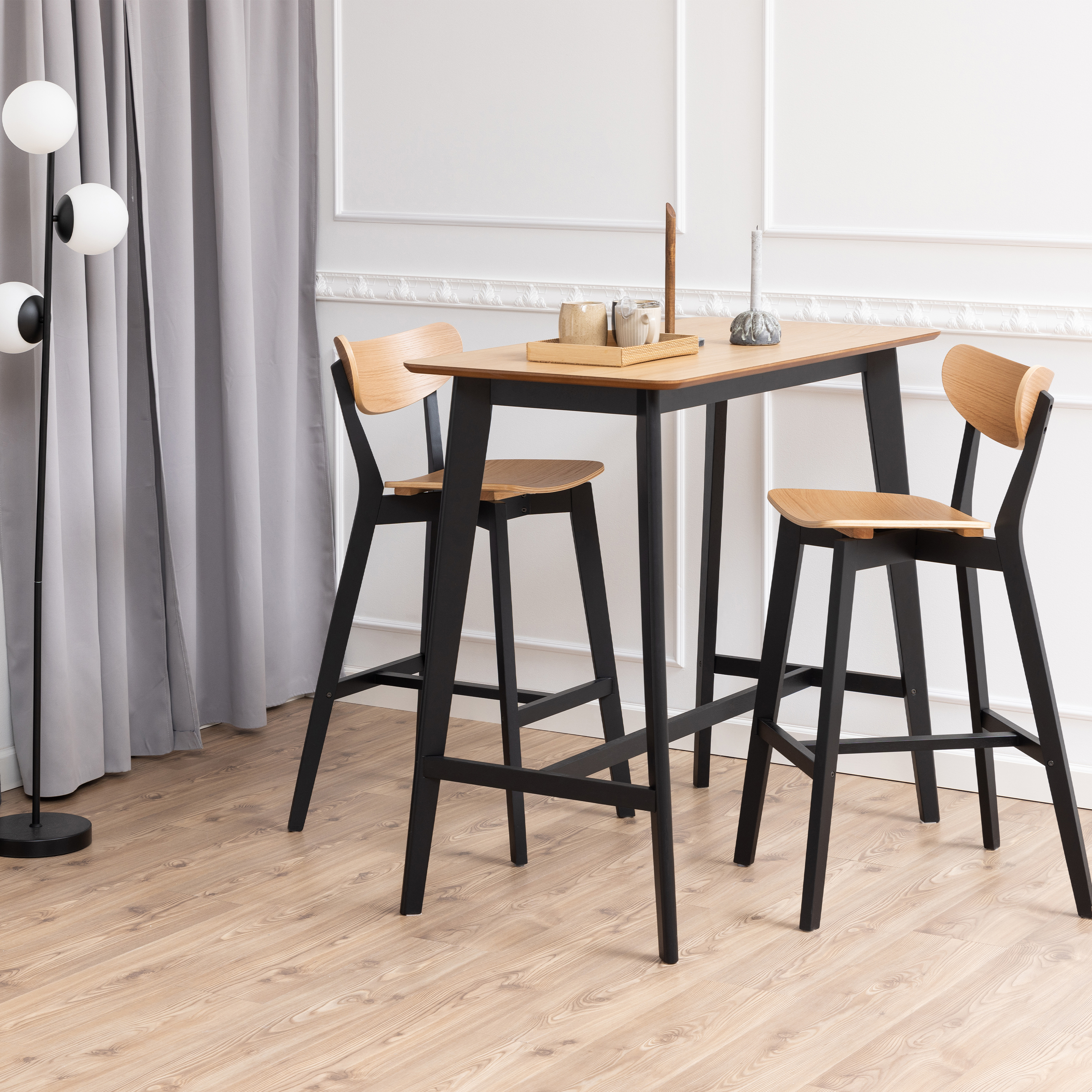 ROXEN Bar Table Included 2 Bar Stool in Black and Oak - Rosalind Collection