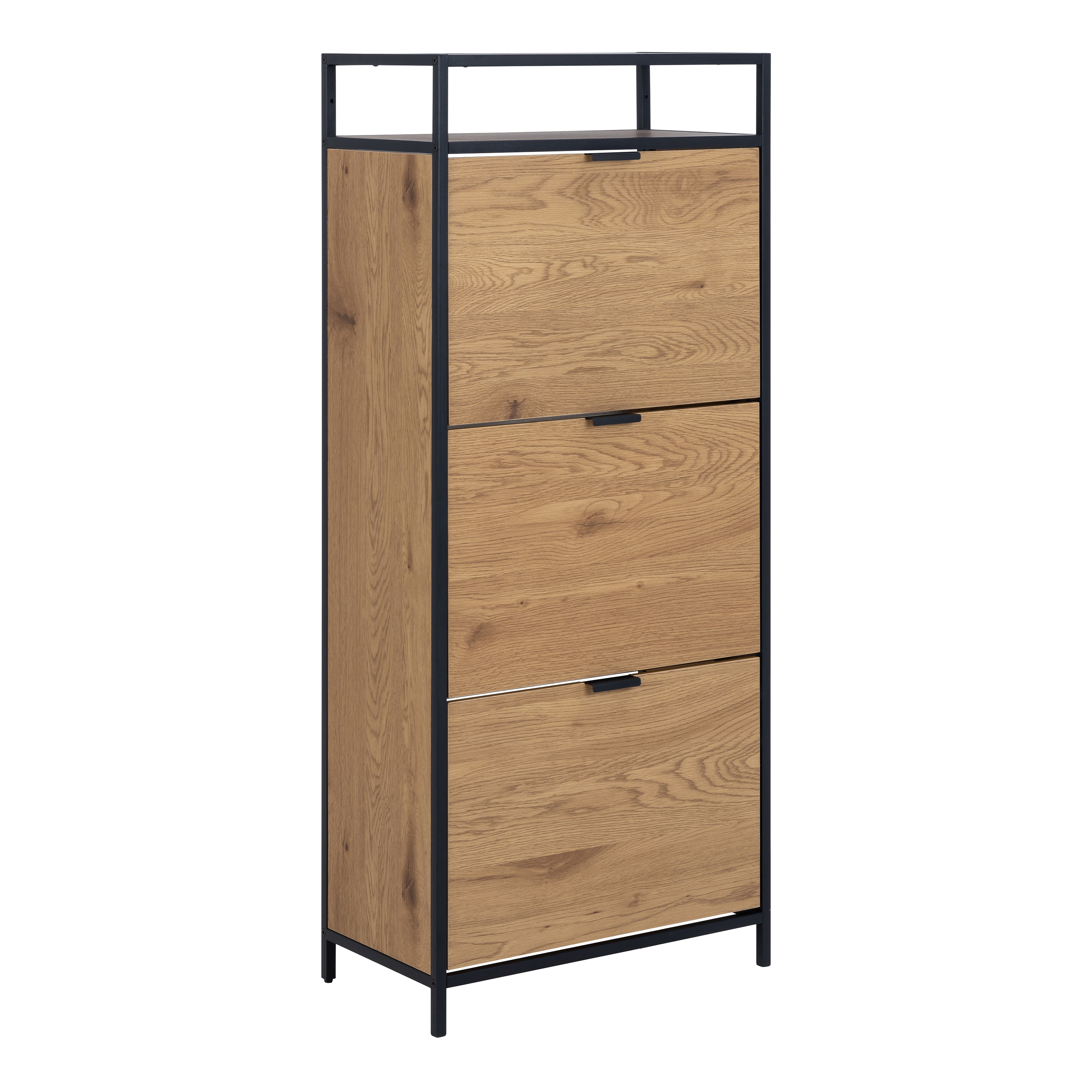 Seaford Shoe Cabinet in Black and Oak - Rosalind Collection
