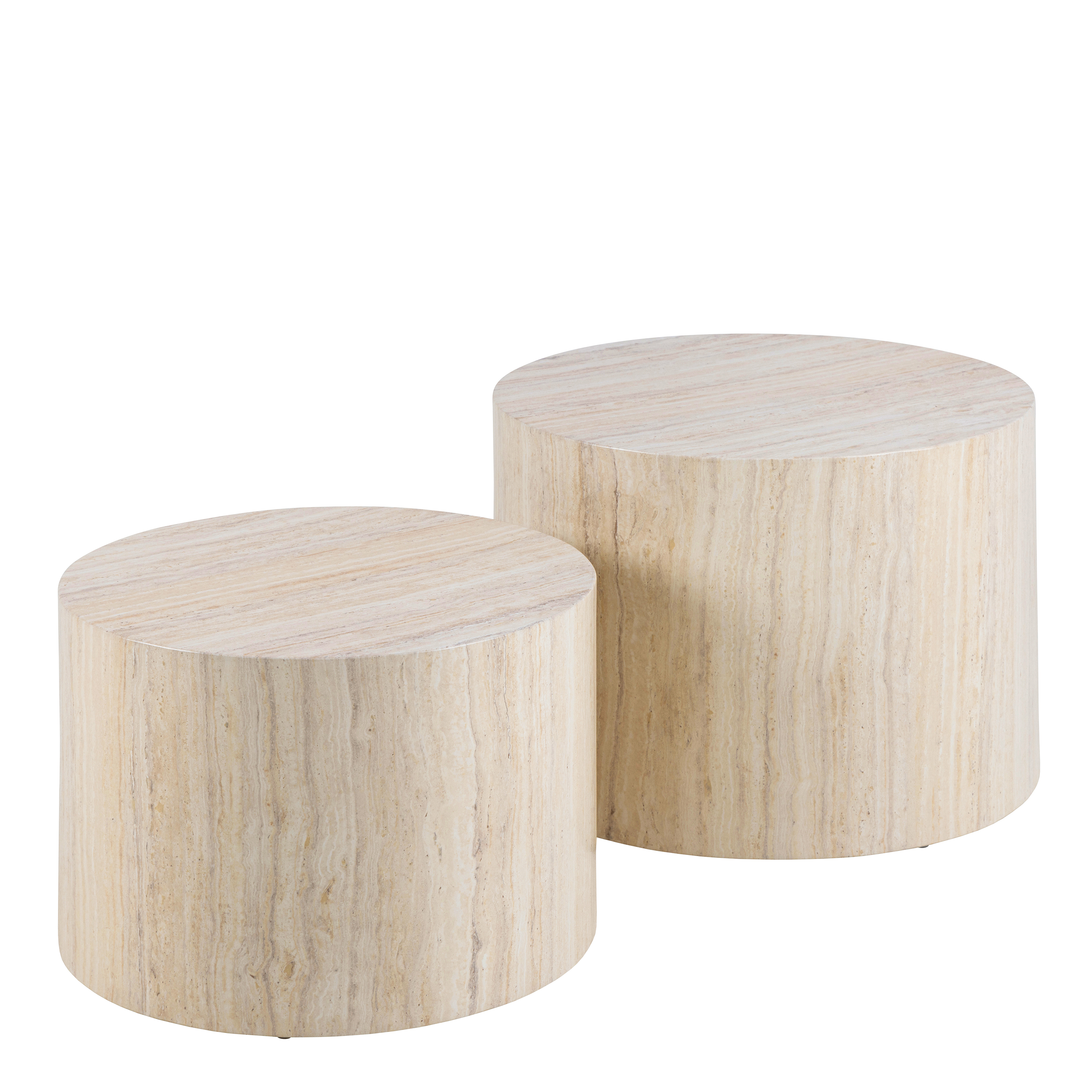 Dice Round Coffee Table Set in Light Travertine Effect - Rosalind Collection