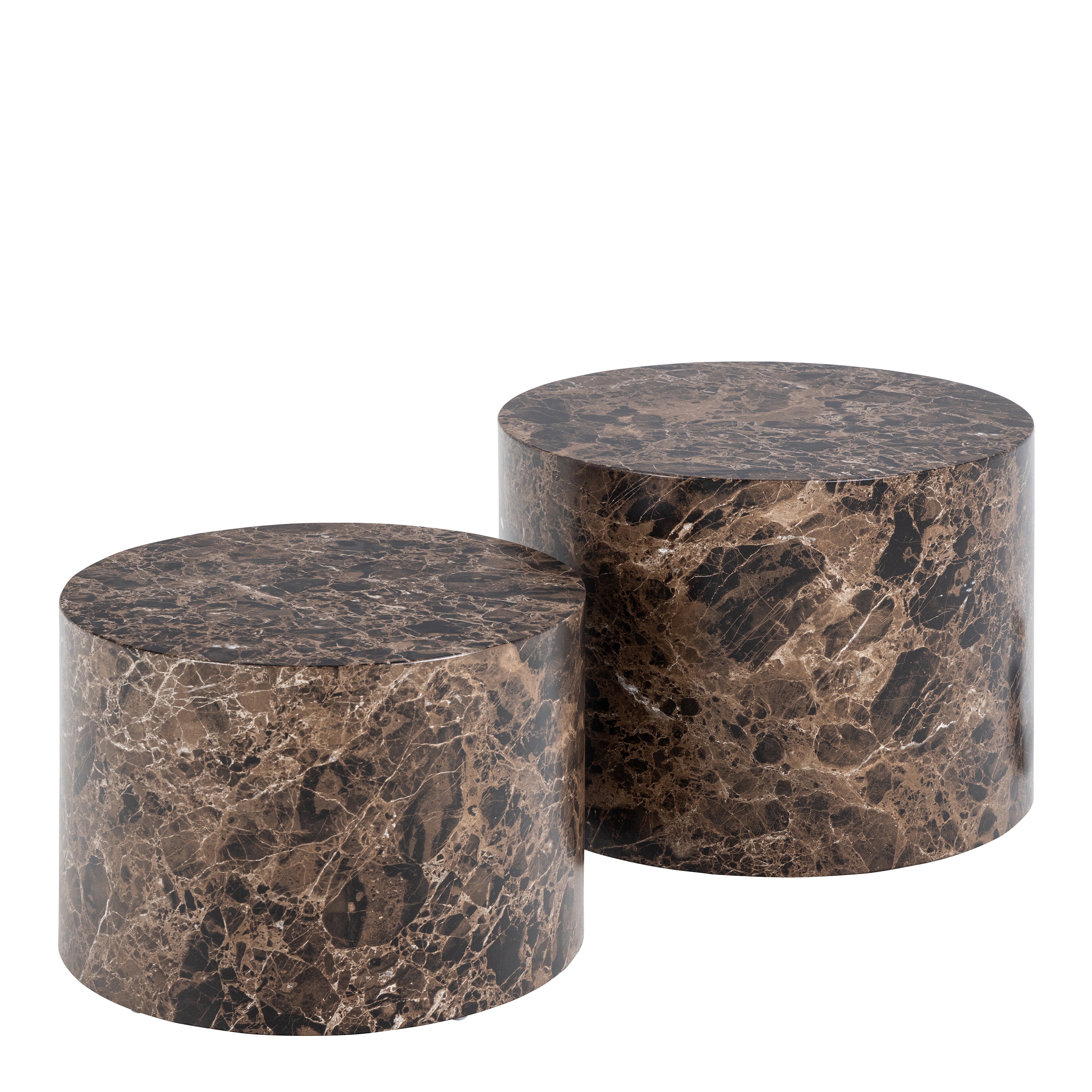 DISA Round Coffee Table in Brown Marble and Delhi Rough Paper - Set of 2 - Rosalind Collection