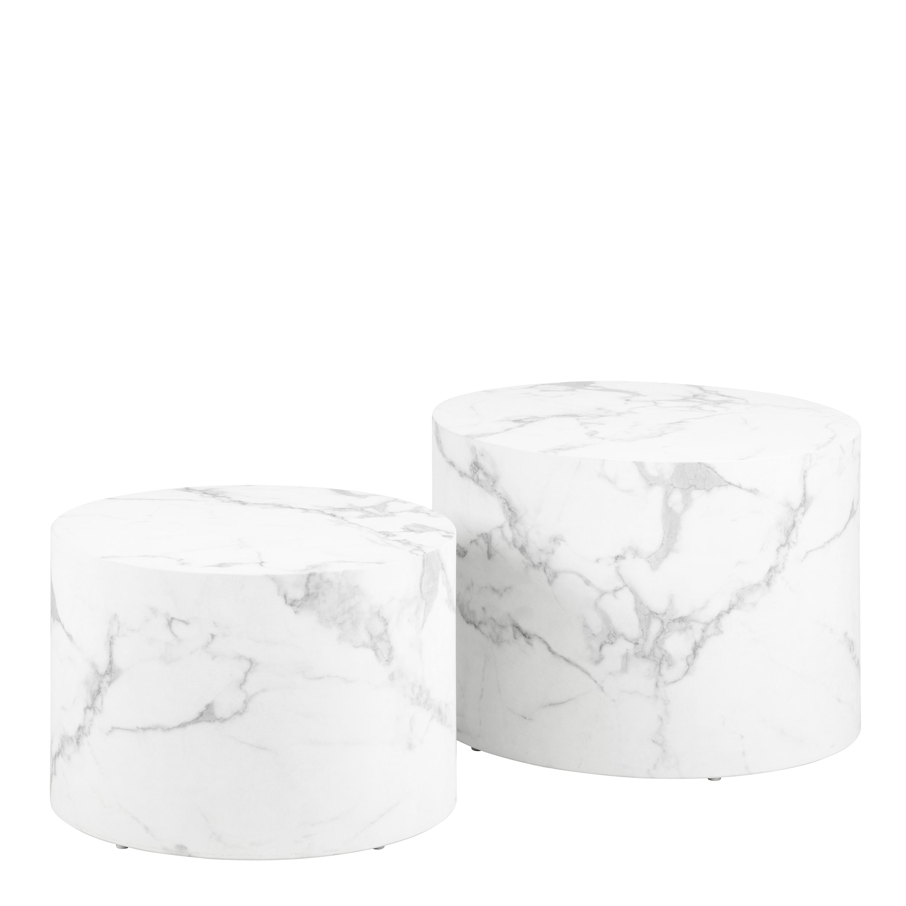 DISA Round Coffee Table in White Marble and Carrara Rough Paper - Set of 2 - Rosalind Collection