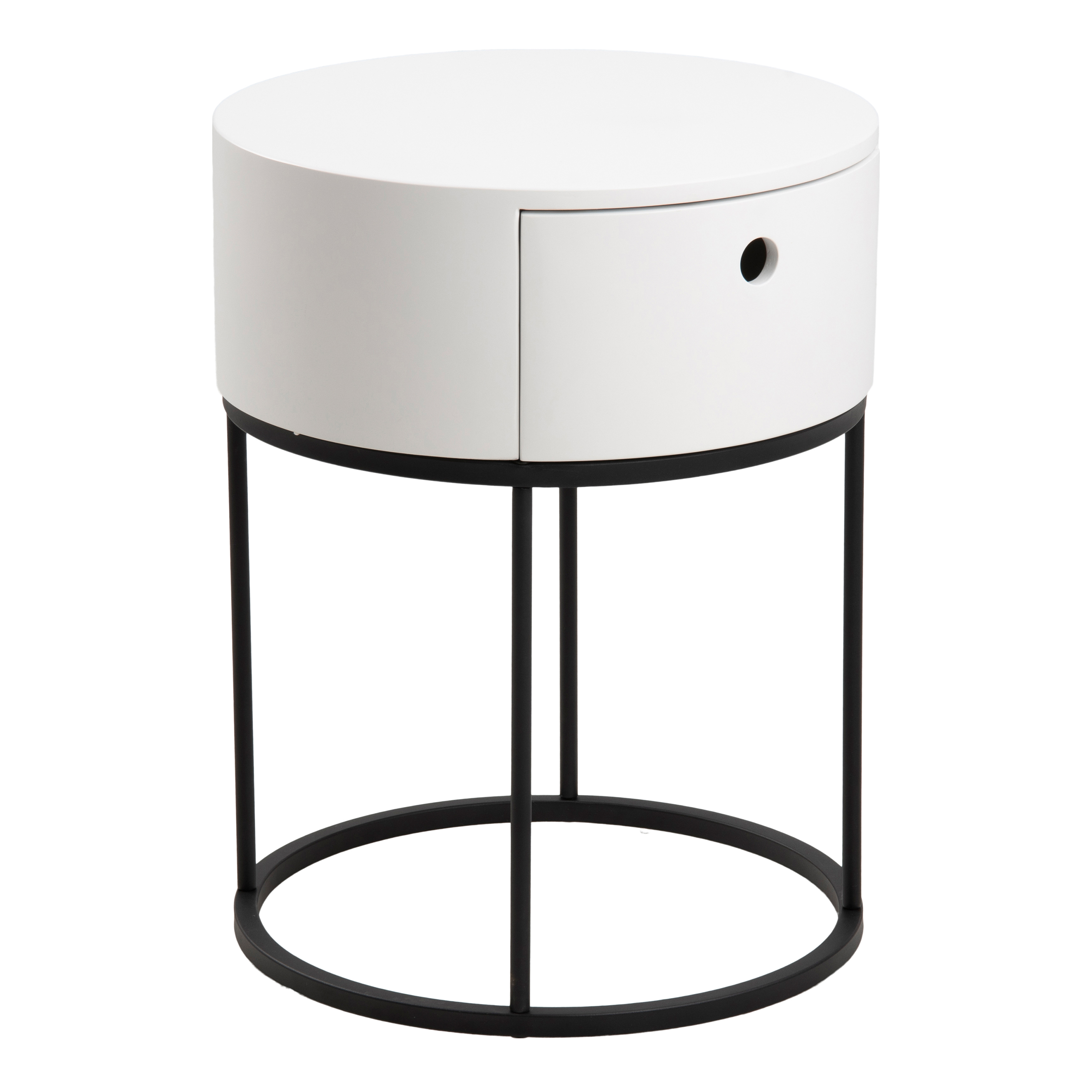 Polo Round Bedside Table in White and Black - Rosalind Collection