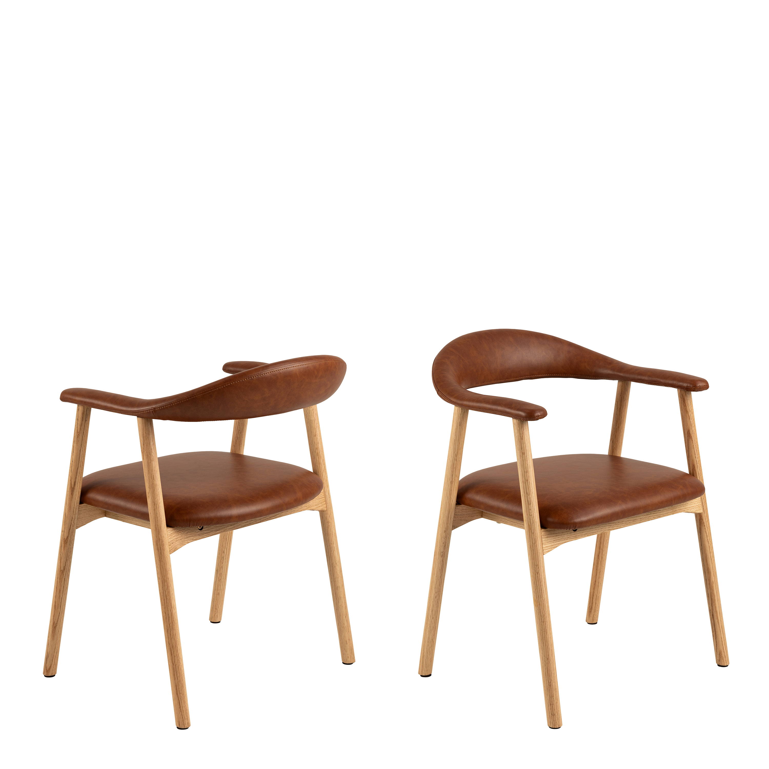 AURELI Dining Chair With Armrest in PU Retro Brandy - Set of 2 - Rosalind Collection