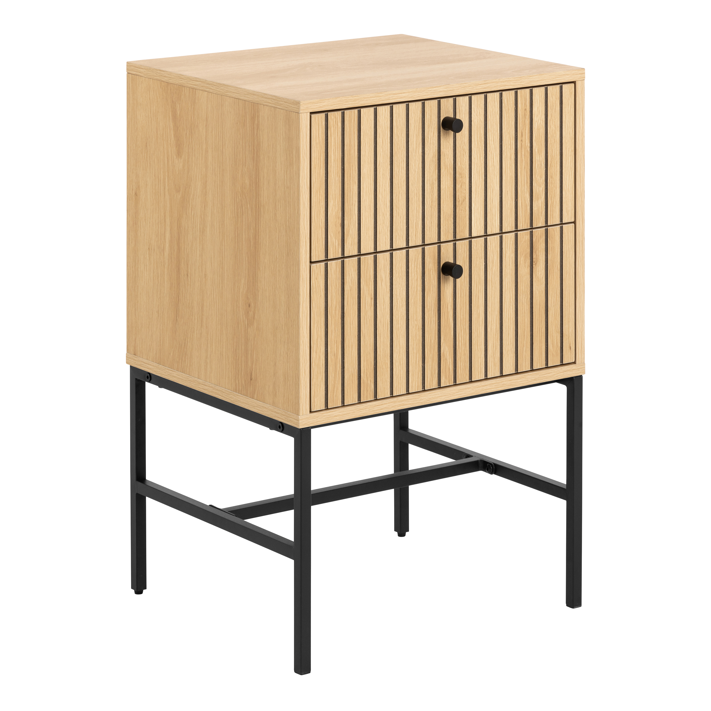 Bedside Table - ARISTA 2 Drawer Nightstand in Oak/Black Legs 46cm - Rosalind Collection