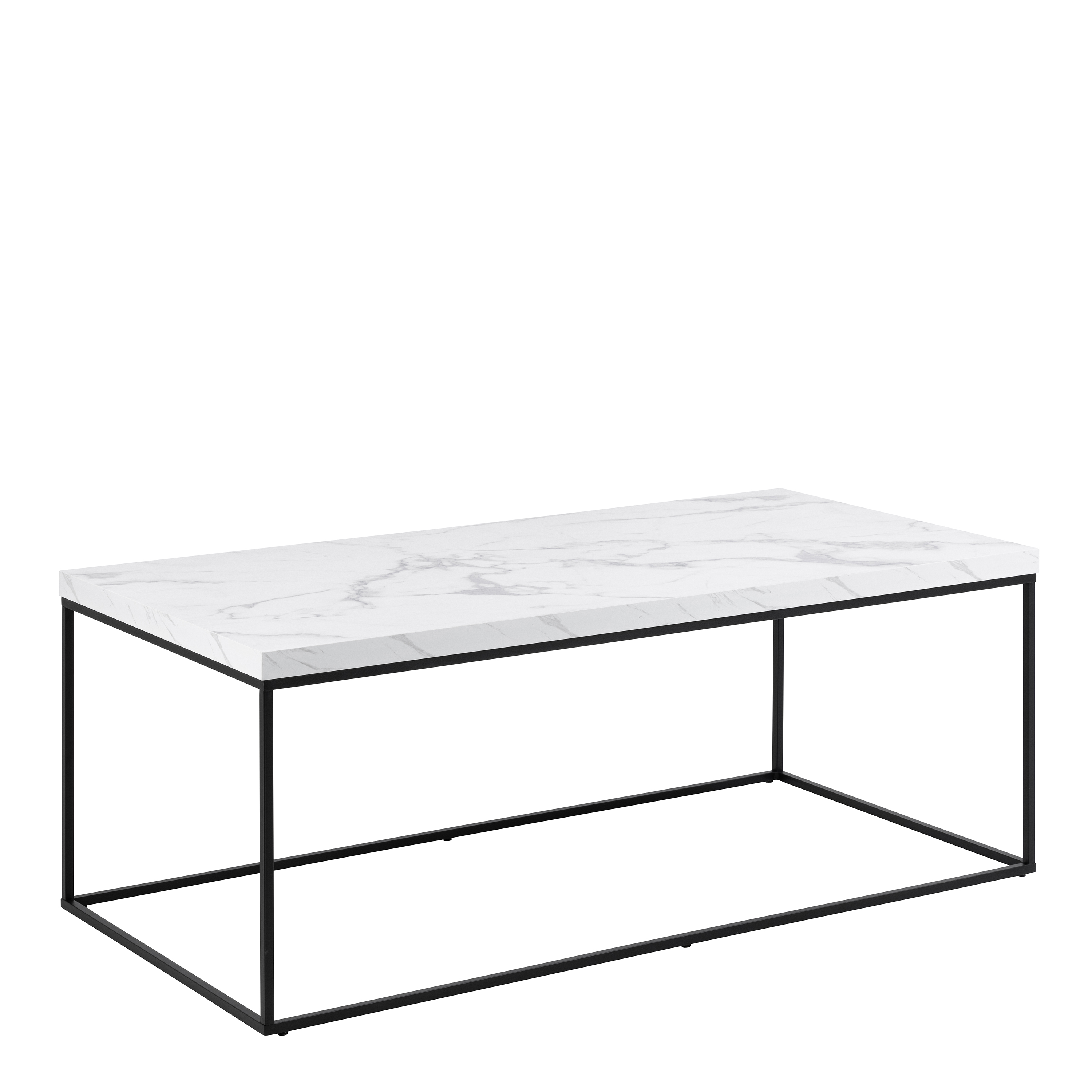Barossa Coffee Table with White Marble Effect Top & Black Steel Base 110x55x45cm - Rosalind Collection