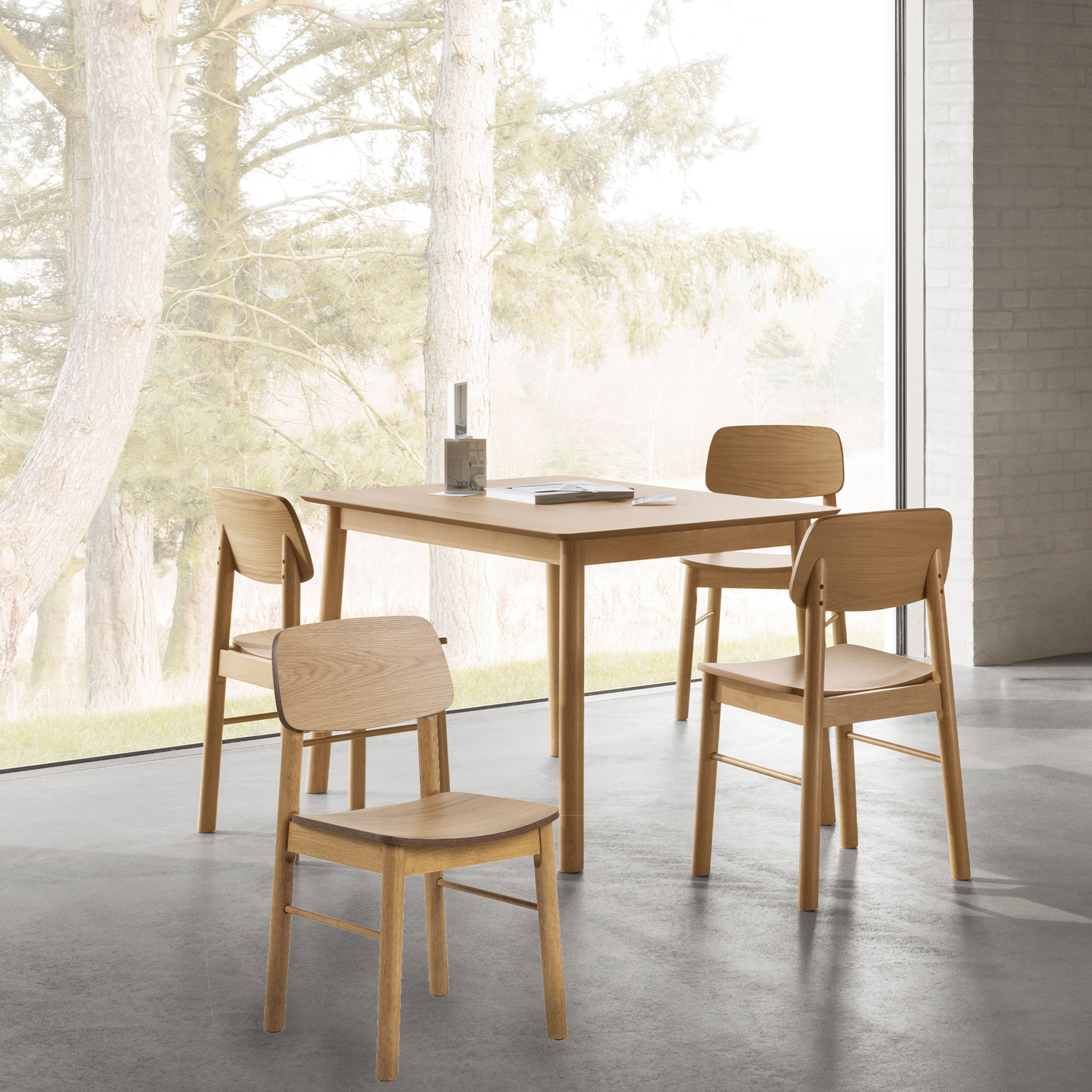 BOLT Rectangular Dining Table in Matt Oak Included 4 Dining Chair in Matt Oak