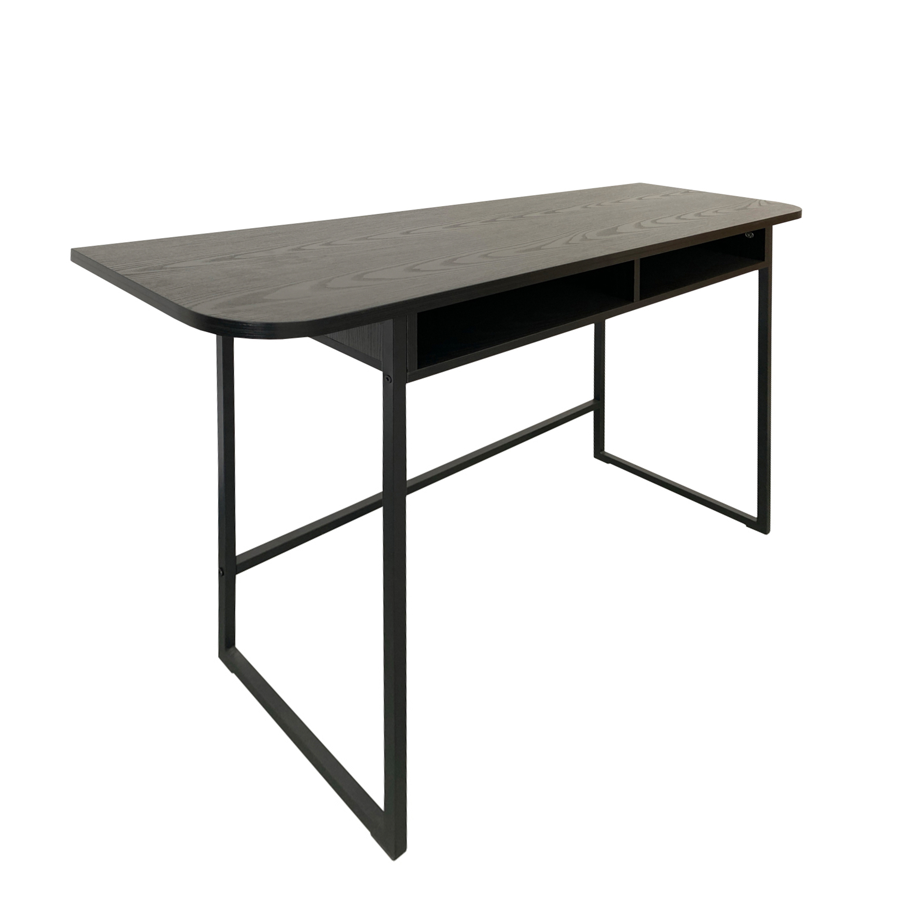 KENDRAL Console Table With Open Shelf and Oak Top in Black - Rosalind Collection