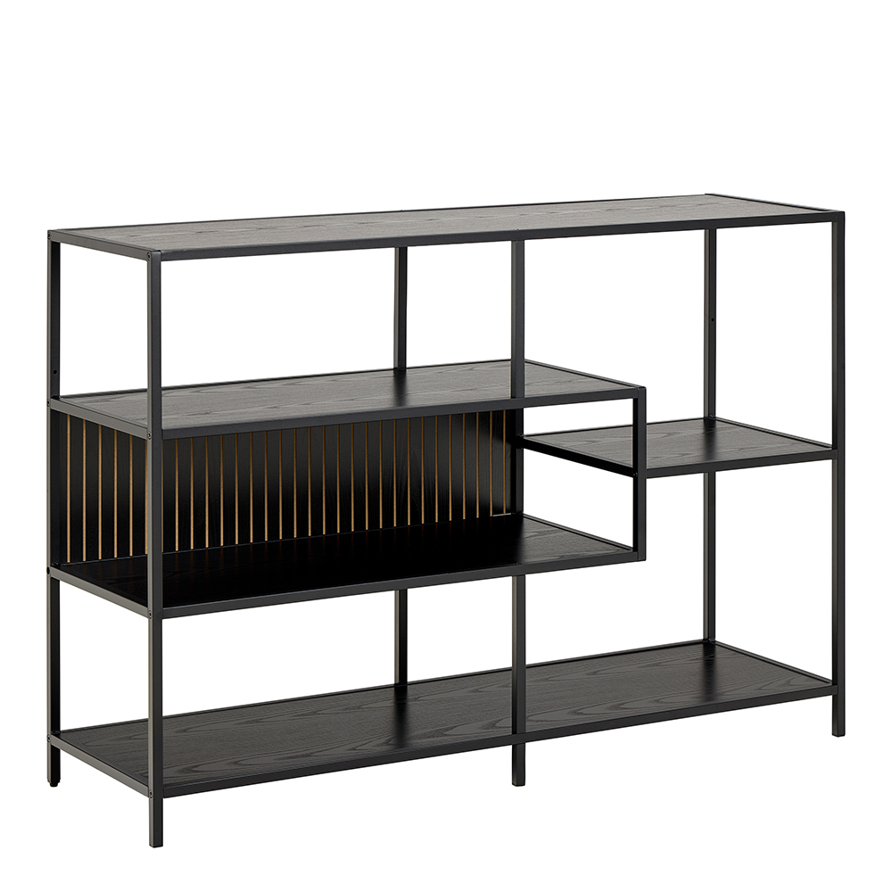 SAM Wide Ash Black Metal Bookcase With 4 Black Ash Shelves - Rosalind Collection