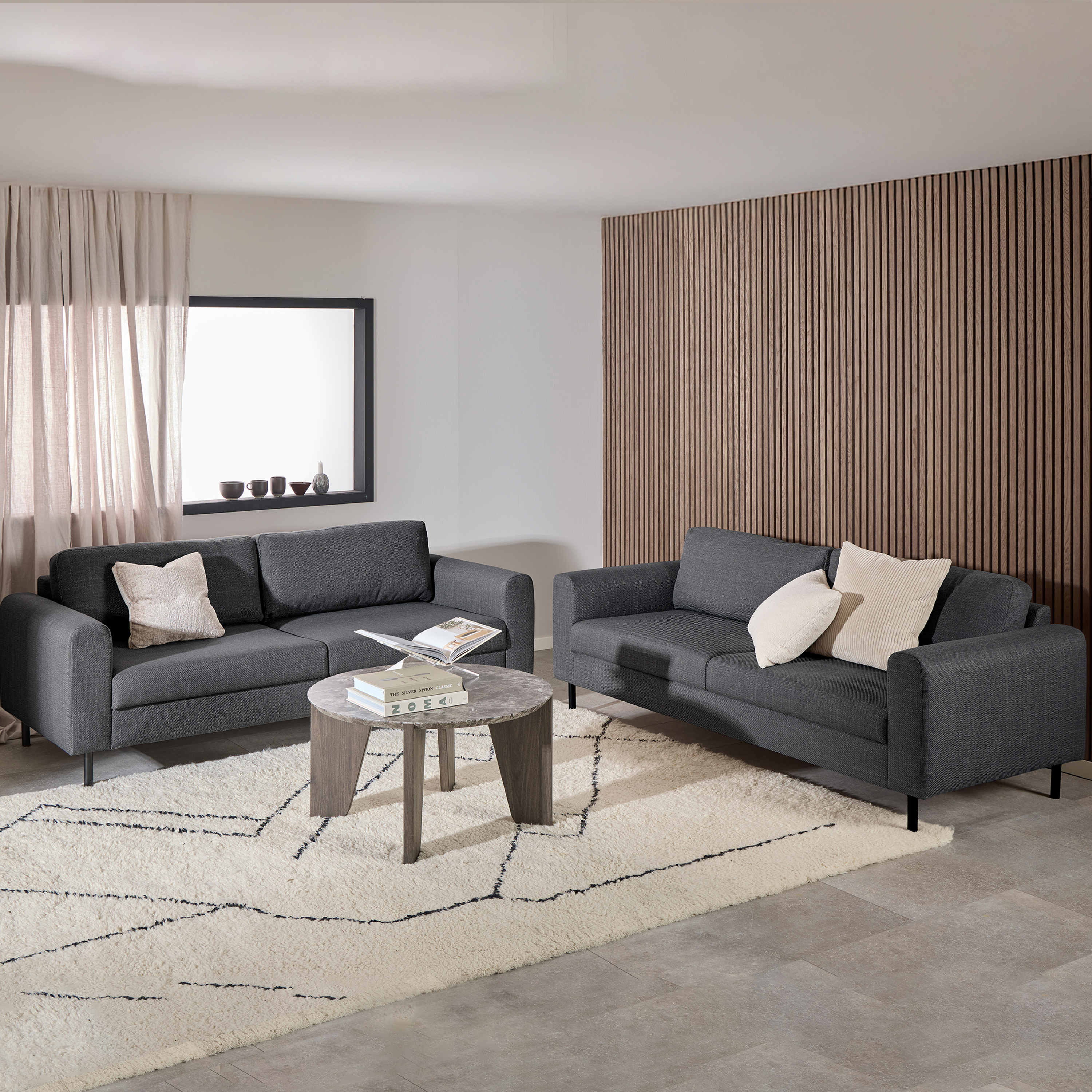Sofa Set - CALVERA Fabric 3 Seater Sofa Set - Dark Grey - Rosalind Collection