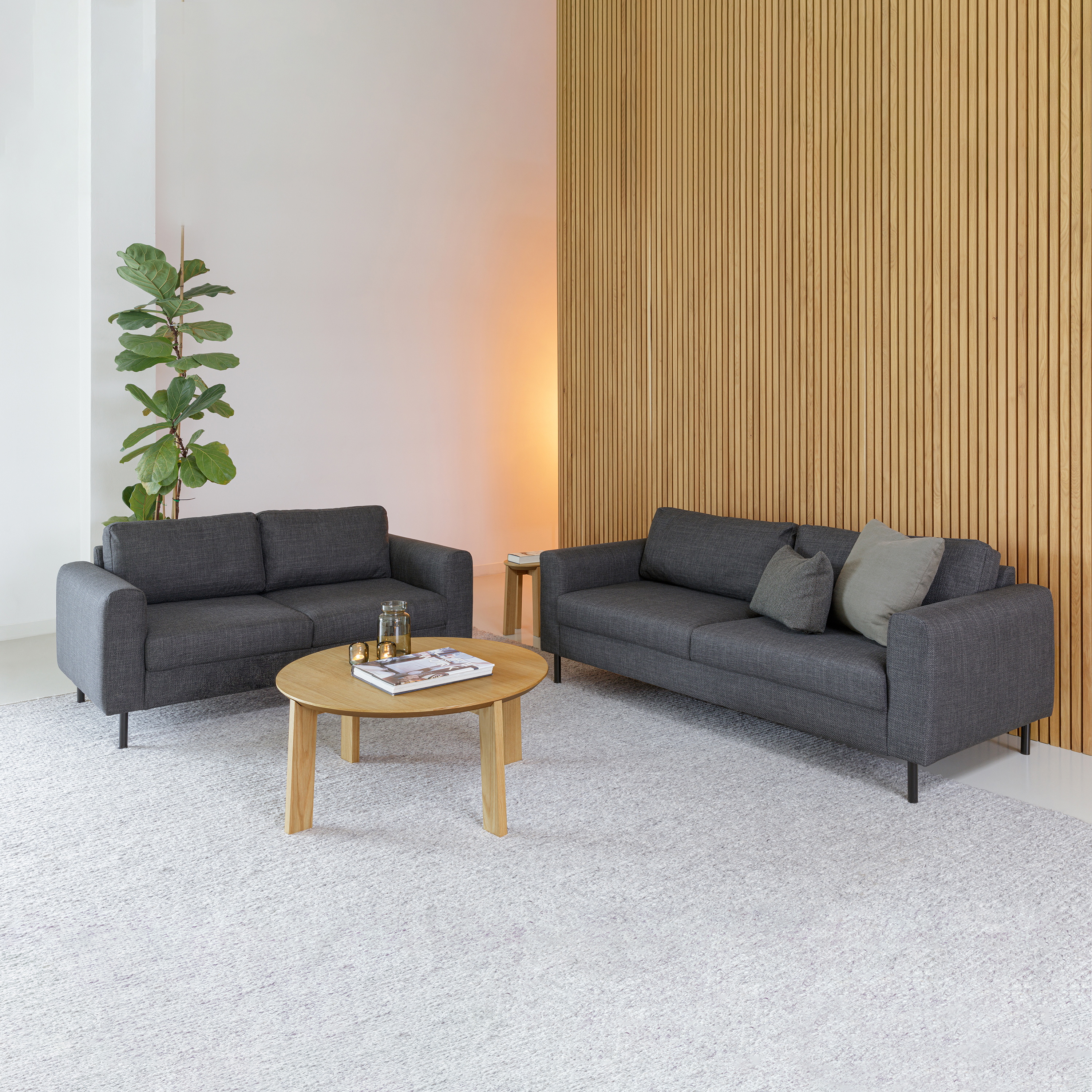 Sofa Set - CALVERA Fabric 2 Seater and 3 Seater Sofa Set - Dark Grey - Rosalind Collection