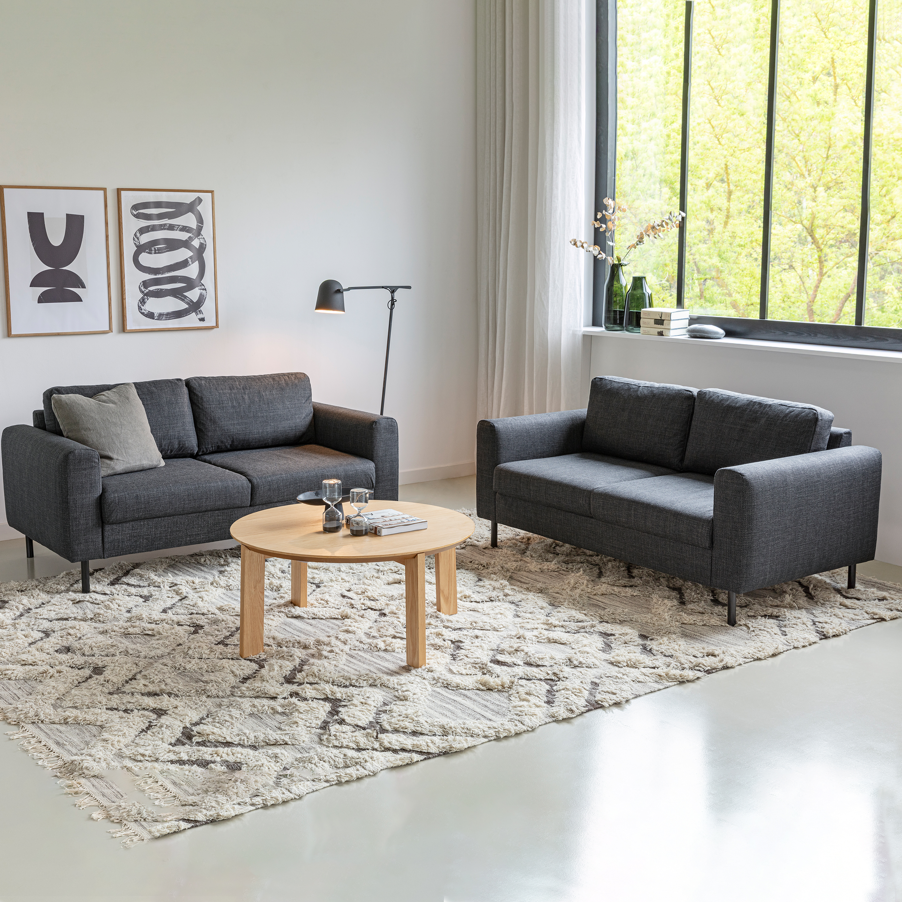 Sofa Set - CALVERA Fabric 2 Seater Sofa Set - Dark Grey - Rosalind Collection