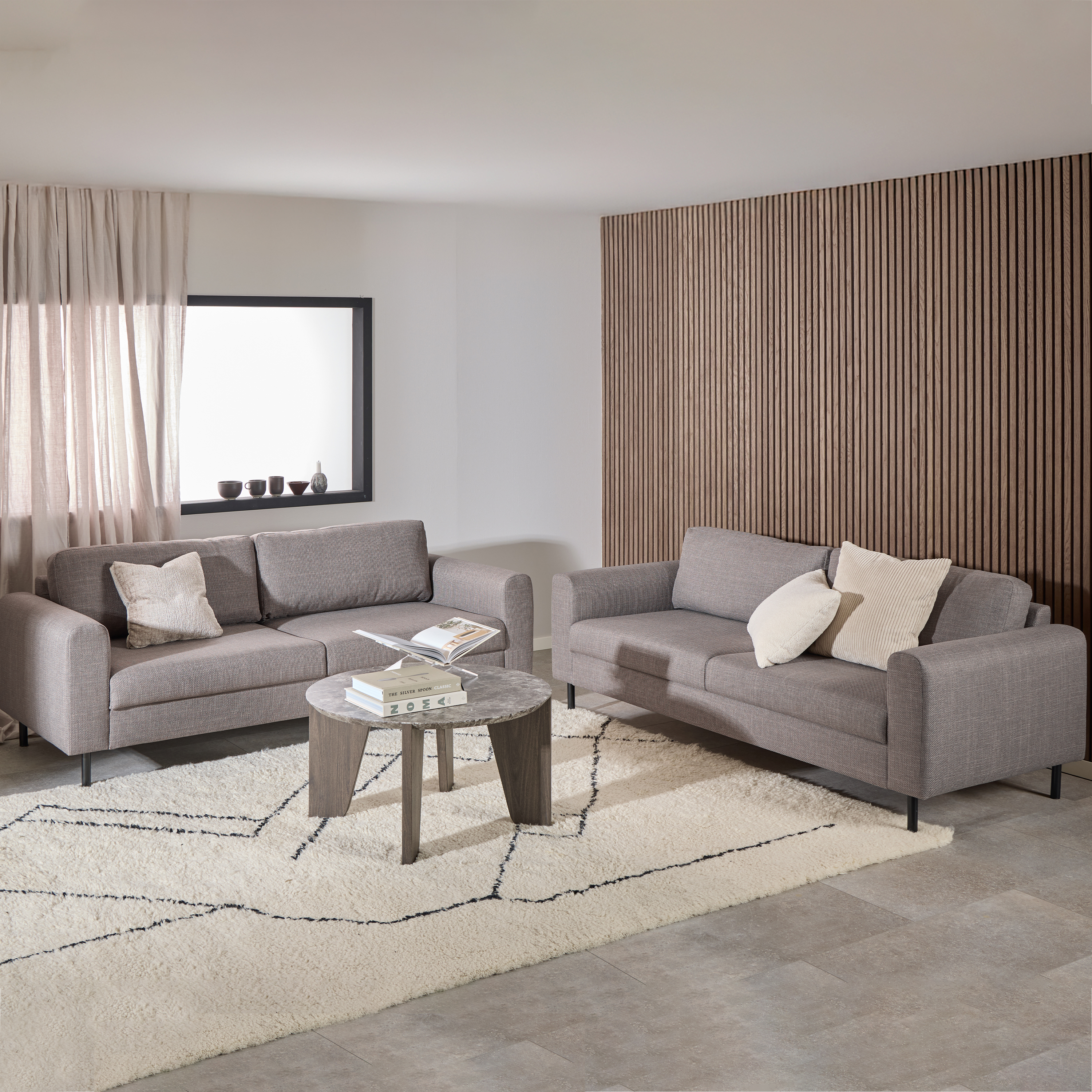 Sofa Set - CALVERA Fabric 3 Seater Sofa Set - Light Grey - Rosalind Collection