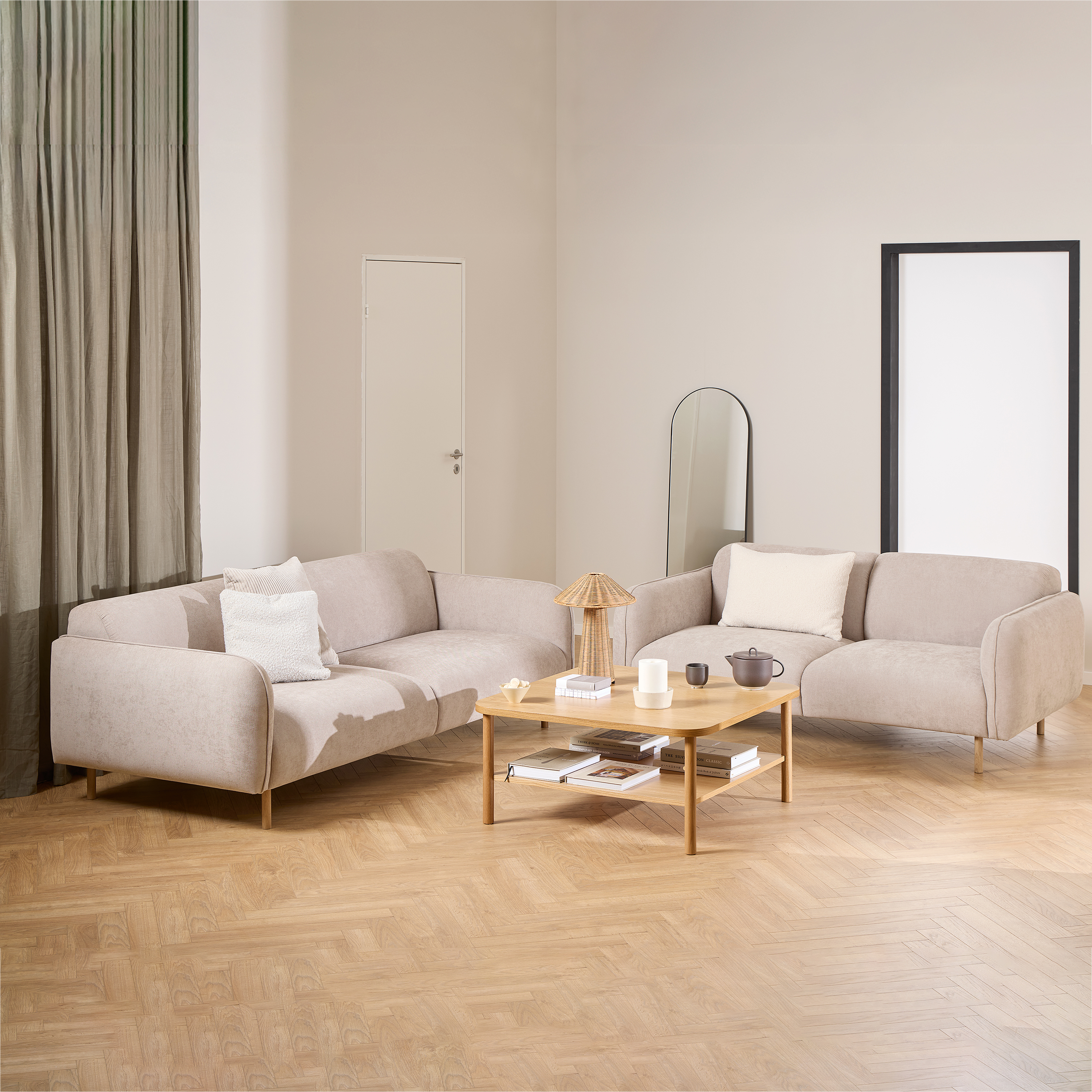 Sofa Set - WESTRYNE Fabric 2 Seater and 3 Seater Sofa Set - Beige - Rosalind Collection
