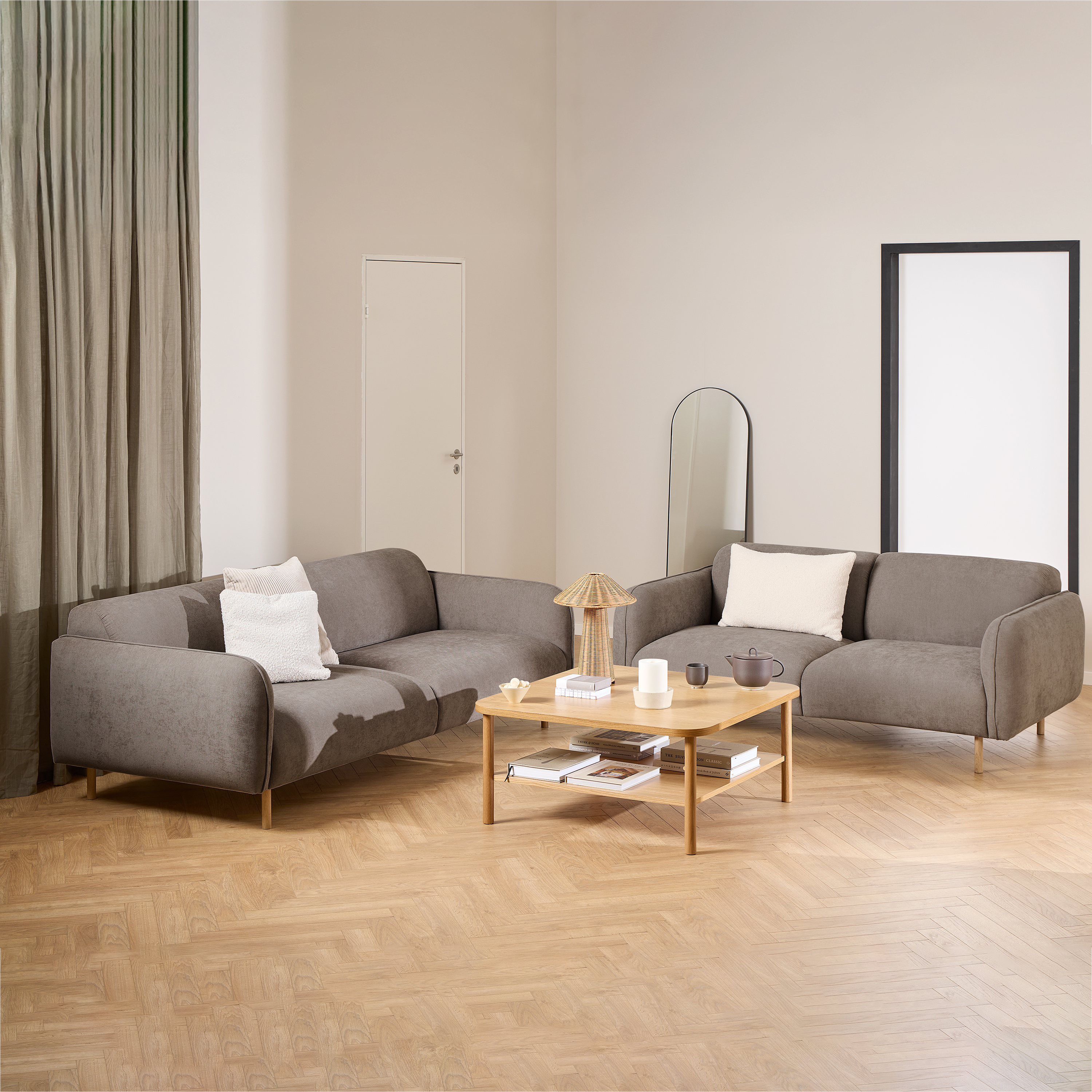Sofa Set - WESTRYNE Fabric 2 Seater and 3 Seater Sofa Set - Brown - Rosalind Collection