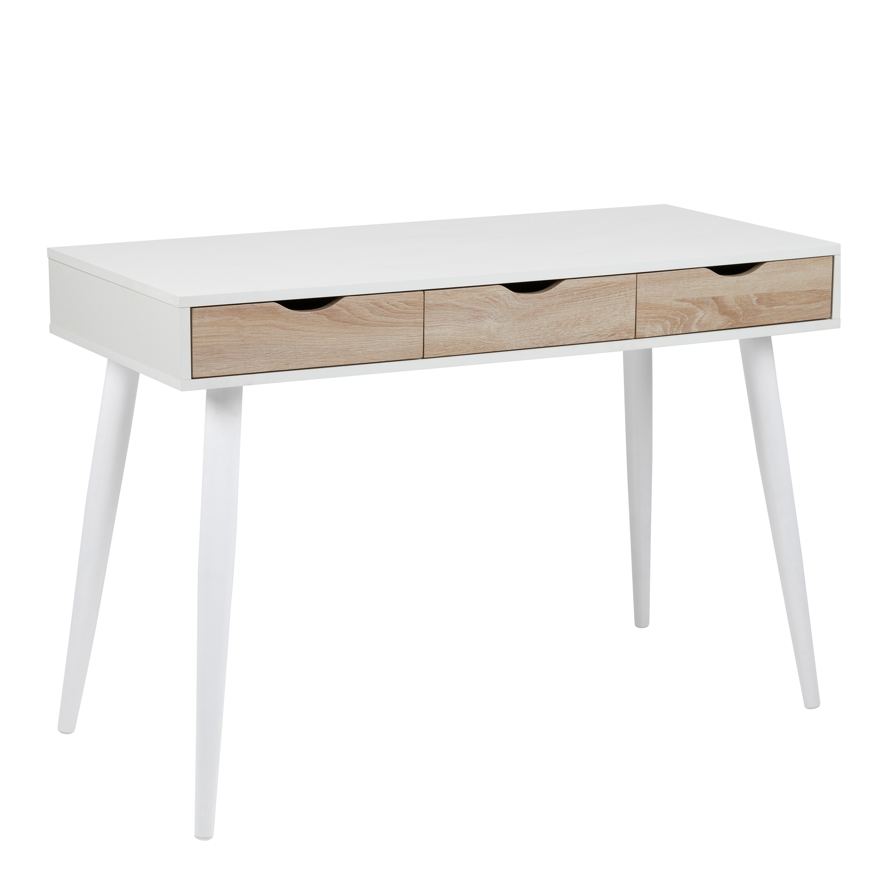 Neptun 3 Drawer Desk in White with 3 Oak Drawers - Rosalind Collection
