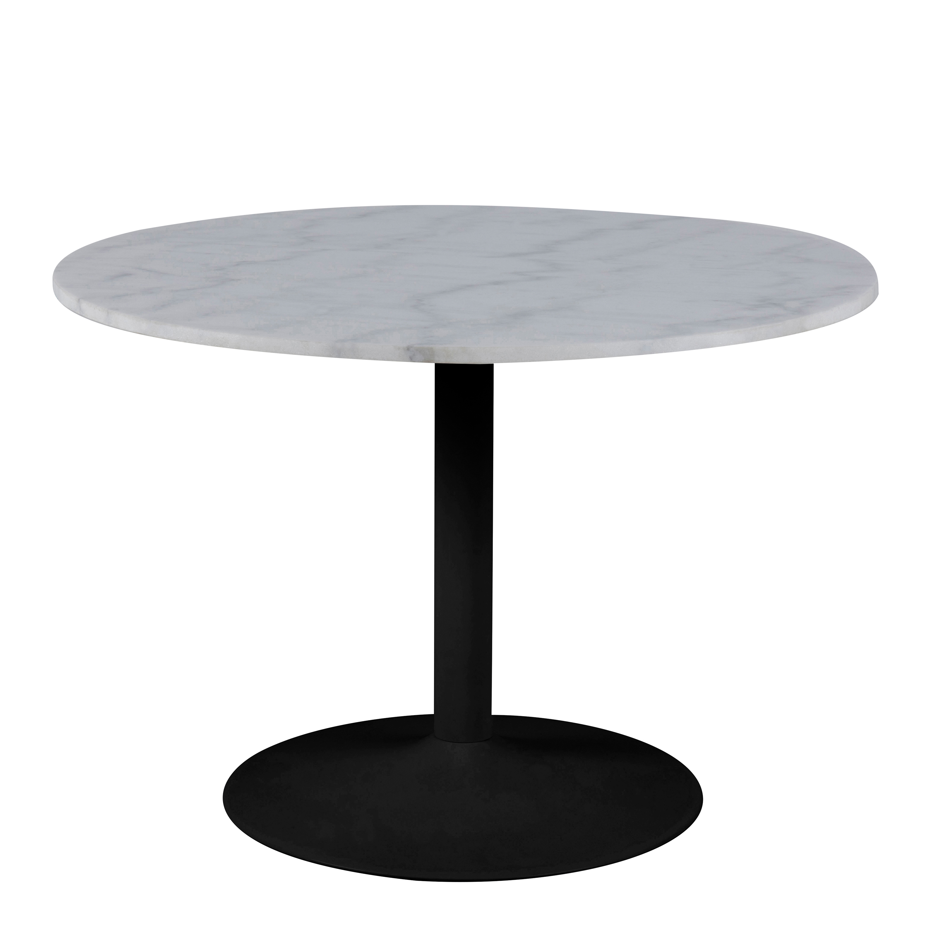 Tarifa Round Dining Table with White Polished Marble Top and Black Base - Rosalind Collection