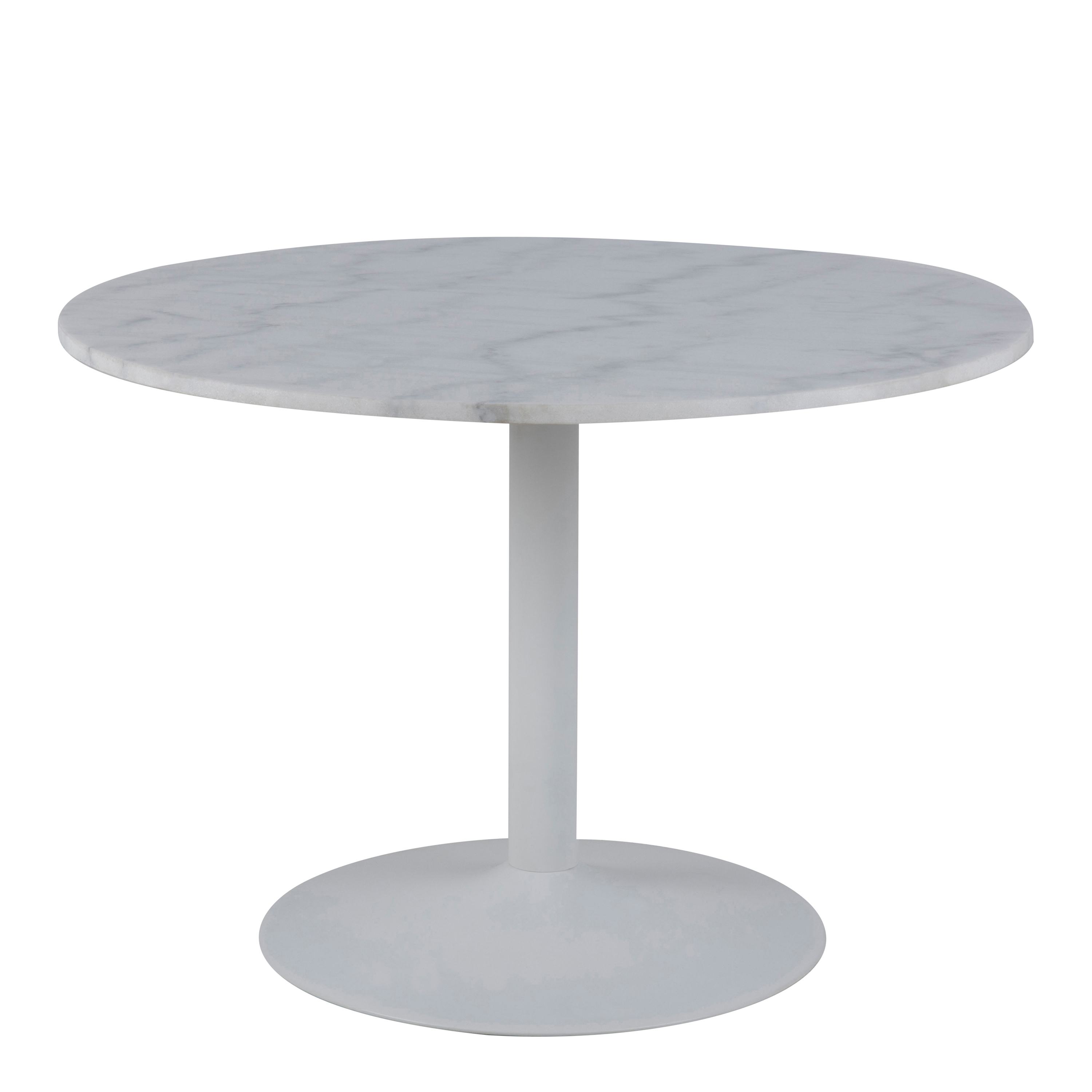 Tarifa Round Dining Table with White Polished Marble Top and White Base - Rosalind Collection