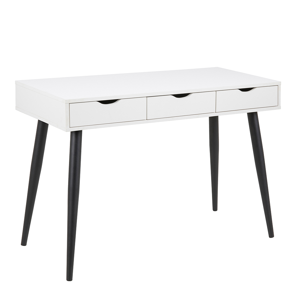Neptun 3 Drawer Office Desk in White with Black Legs - Rosalind Collection