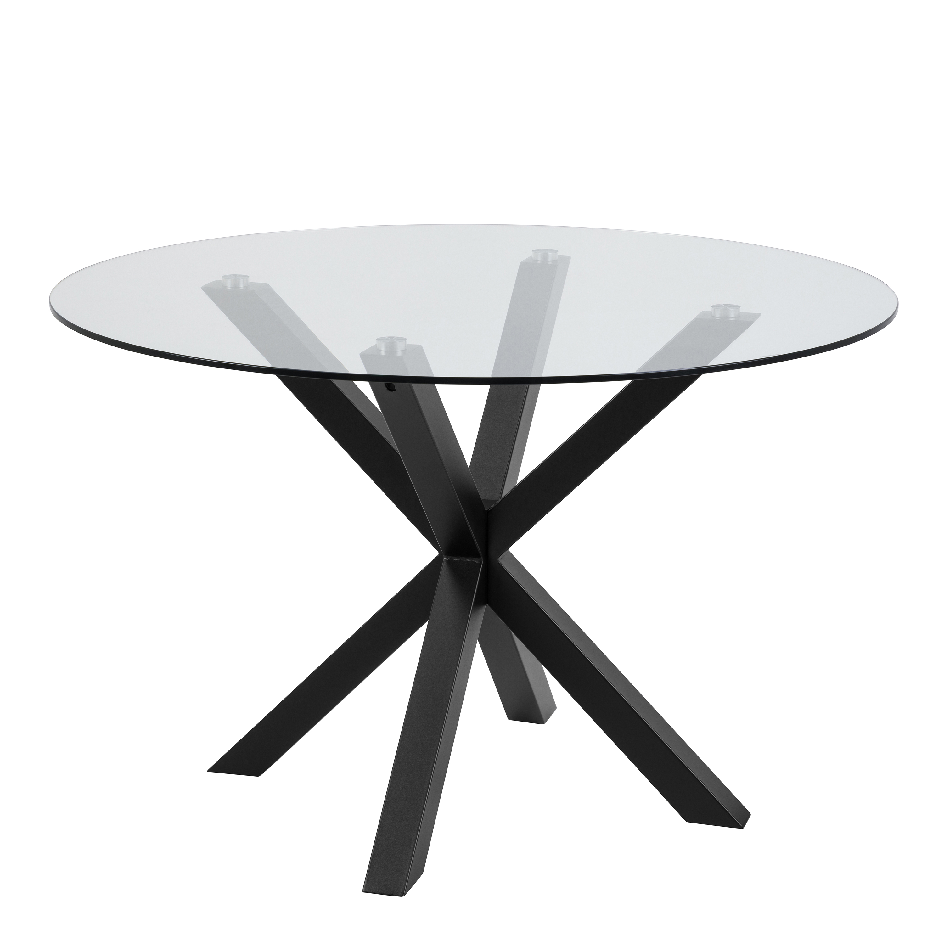 Heaven Round Dining Table with Clear Glass Top and Black Legs - Rosalind Collection