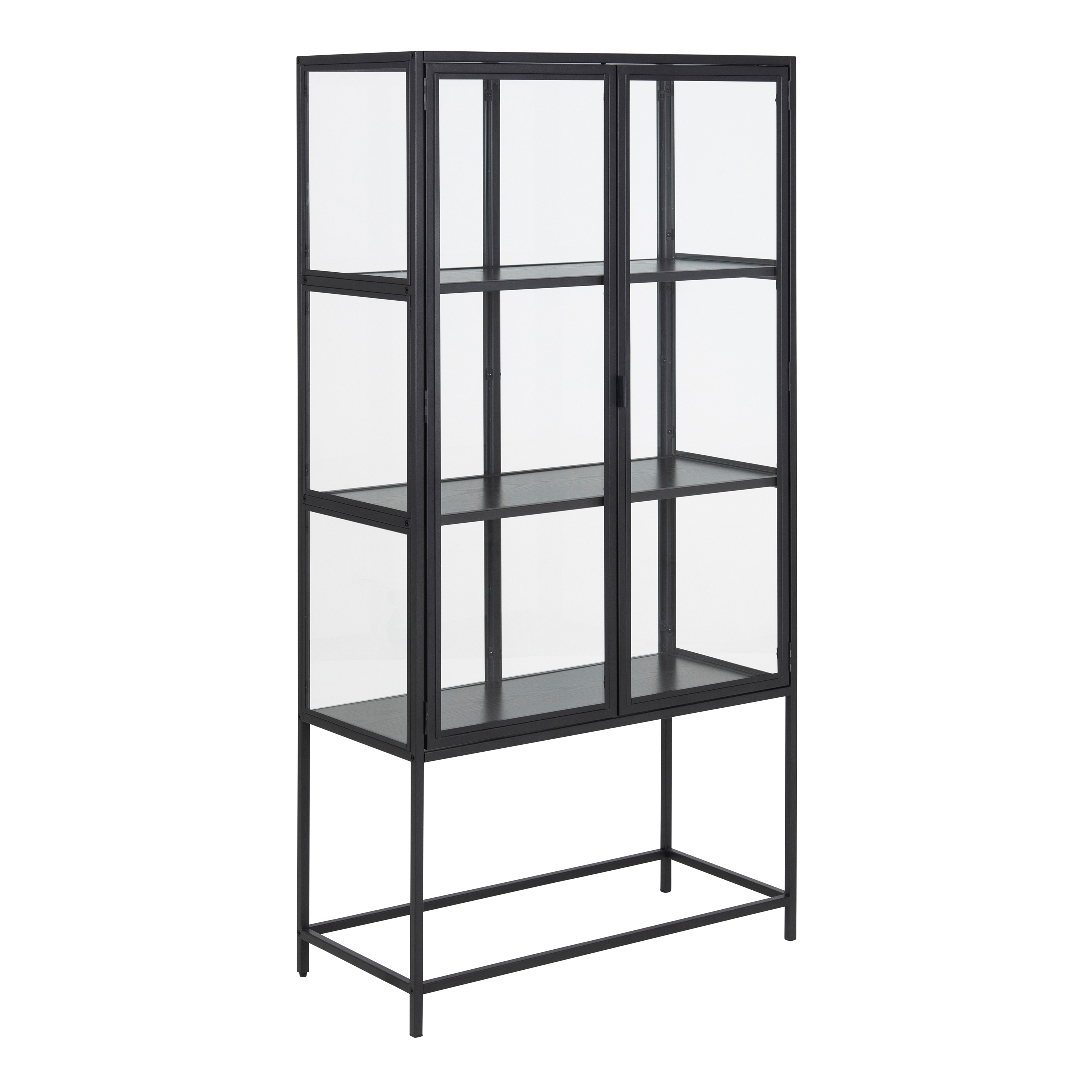 Seaford 2 Glass Door Display Cabinet in Black - Rosalind Collection