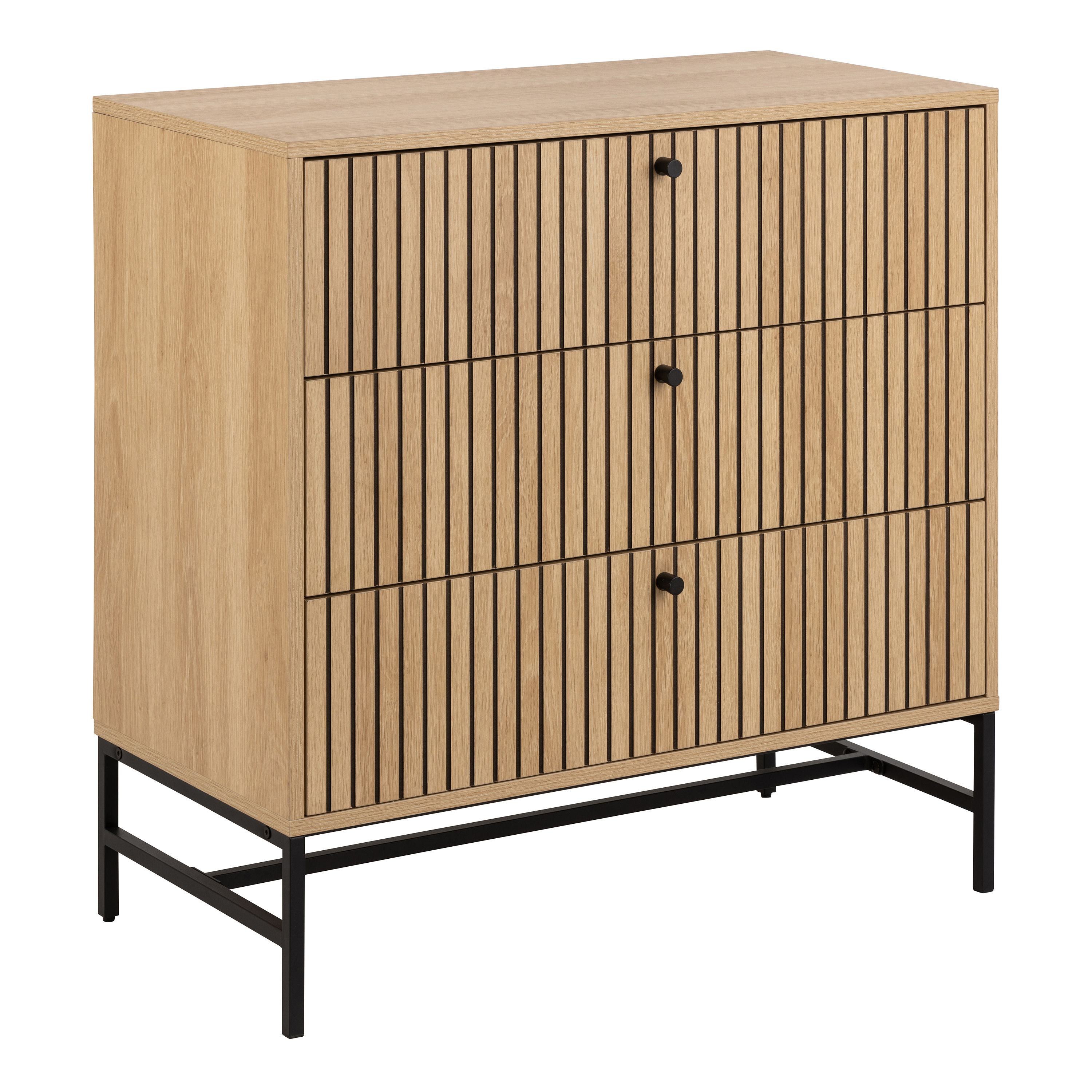 ARISTA Oak Finish Chest of Drawers - Medium-sized, 3 Drawers - Rosalind Collection