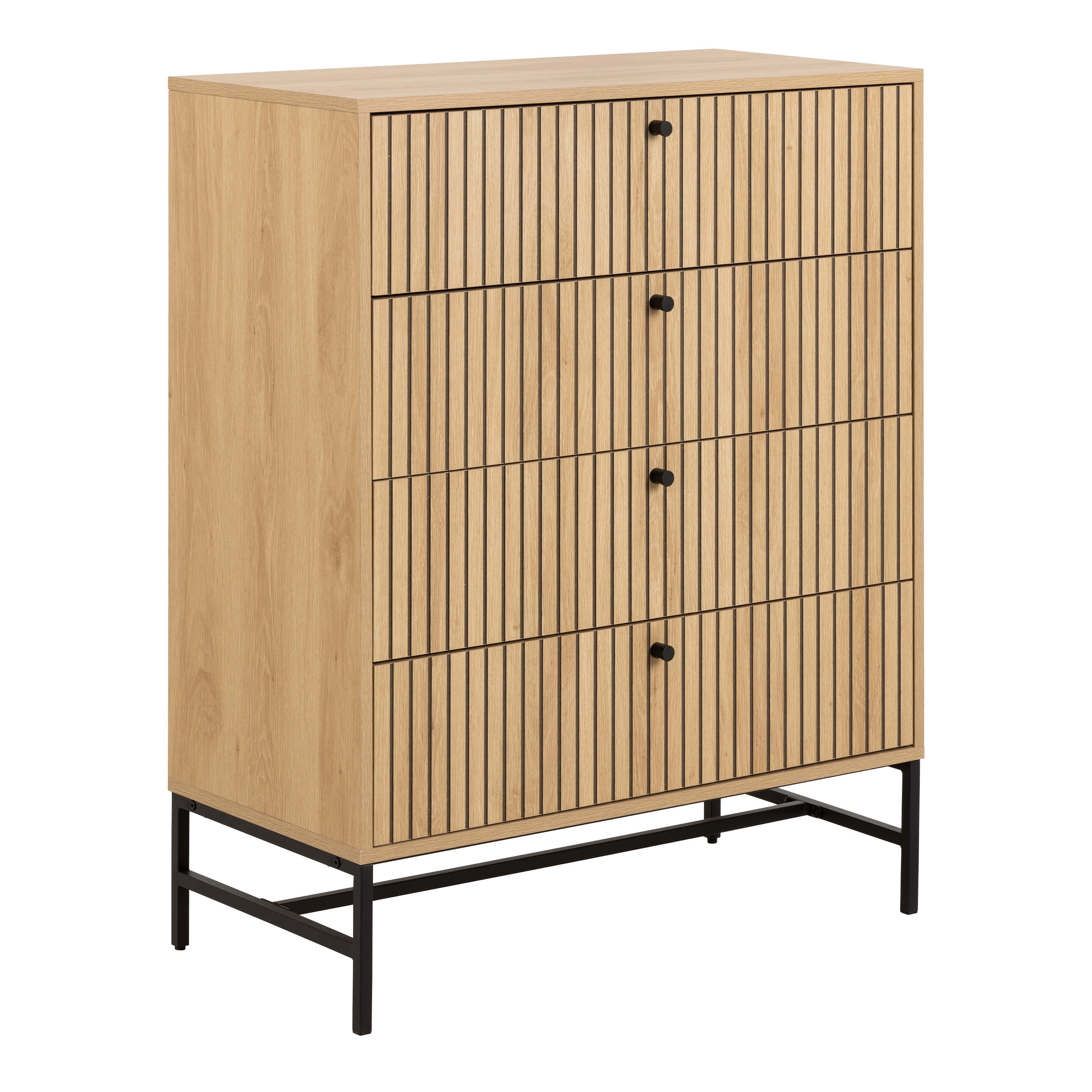 ARISTA Oak Finish Chest of Drawers - Medium-sized, 4 Drawers - Rosalind Collection
