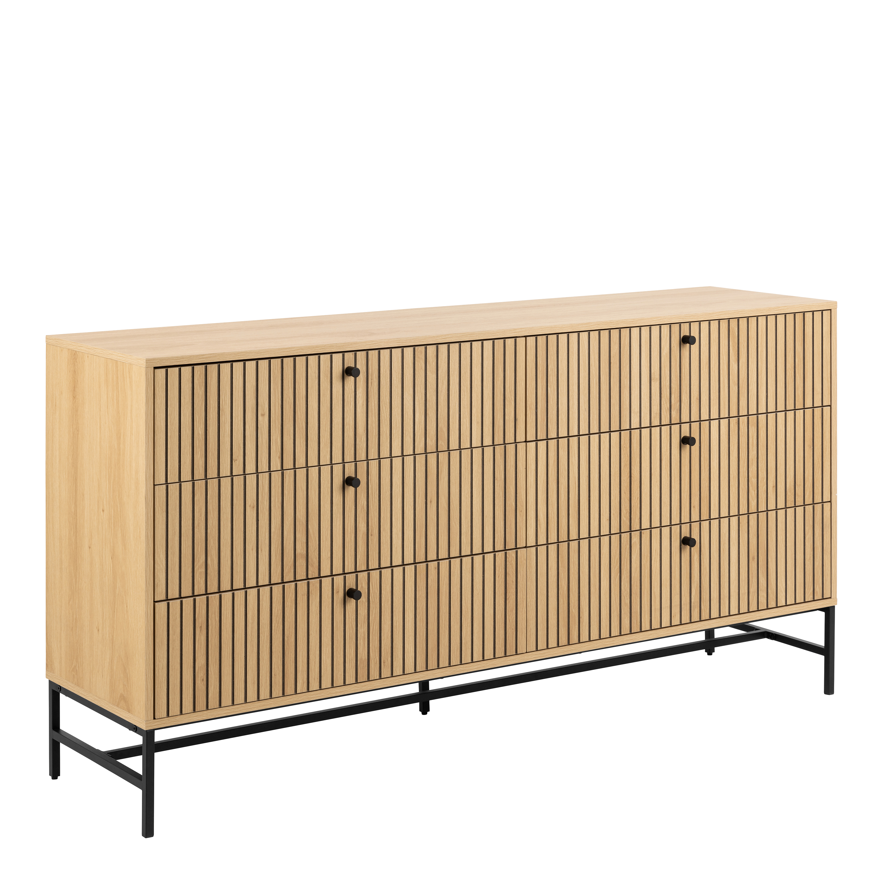 ARISTA Oak Finish Chest of Drawers - Extra Large-sized, 6 Drawers, Double - Rosalind Collection