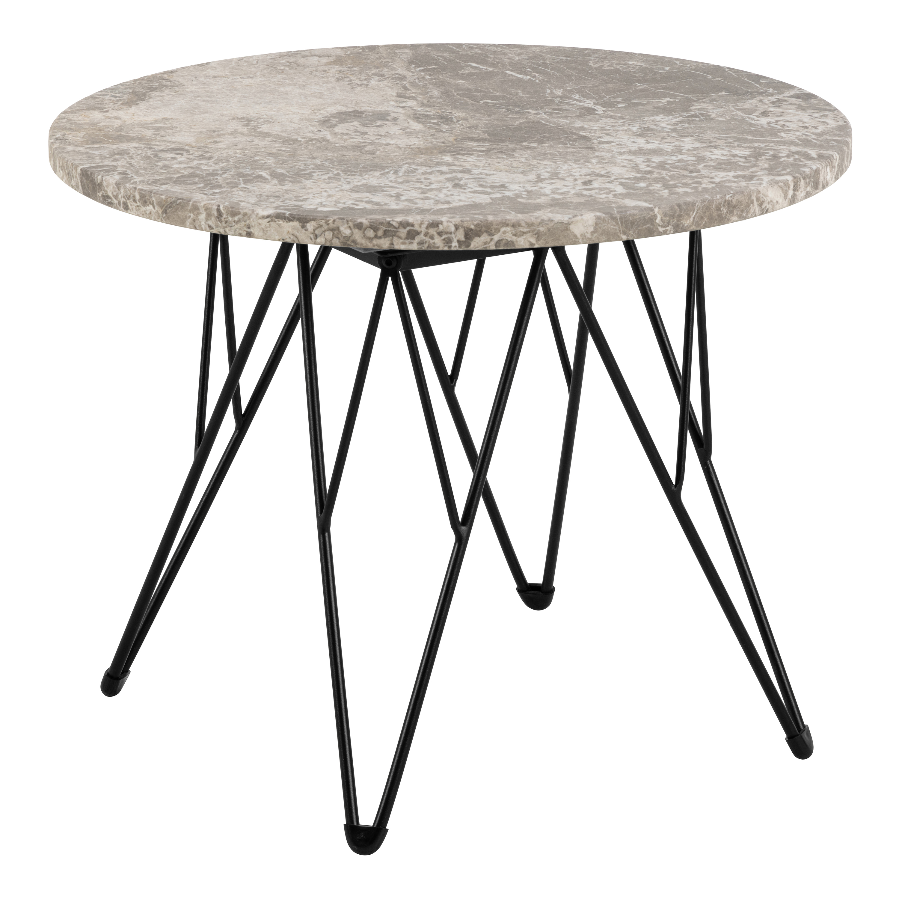 ORVANI Round Side Table in Grey Marble and Black Coated Steel Base - Rosalind Collection