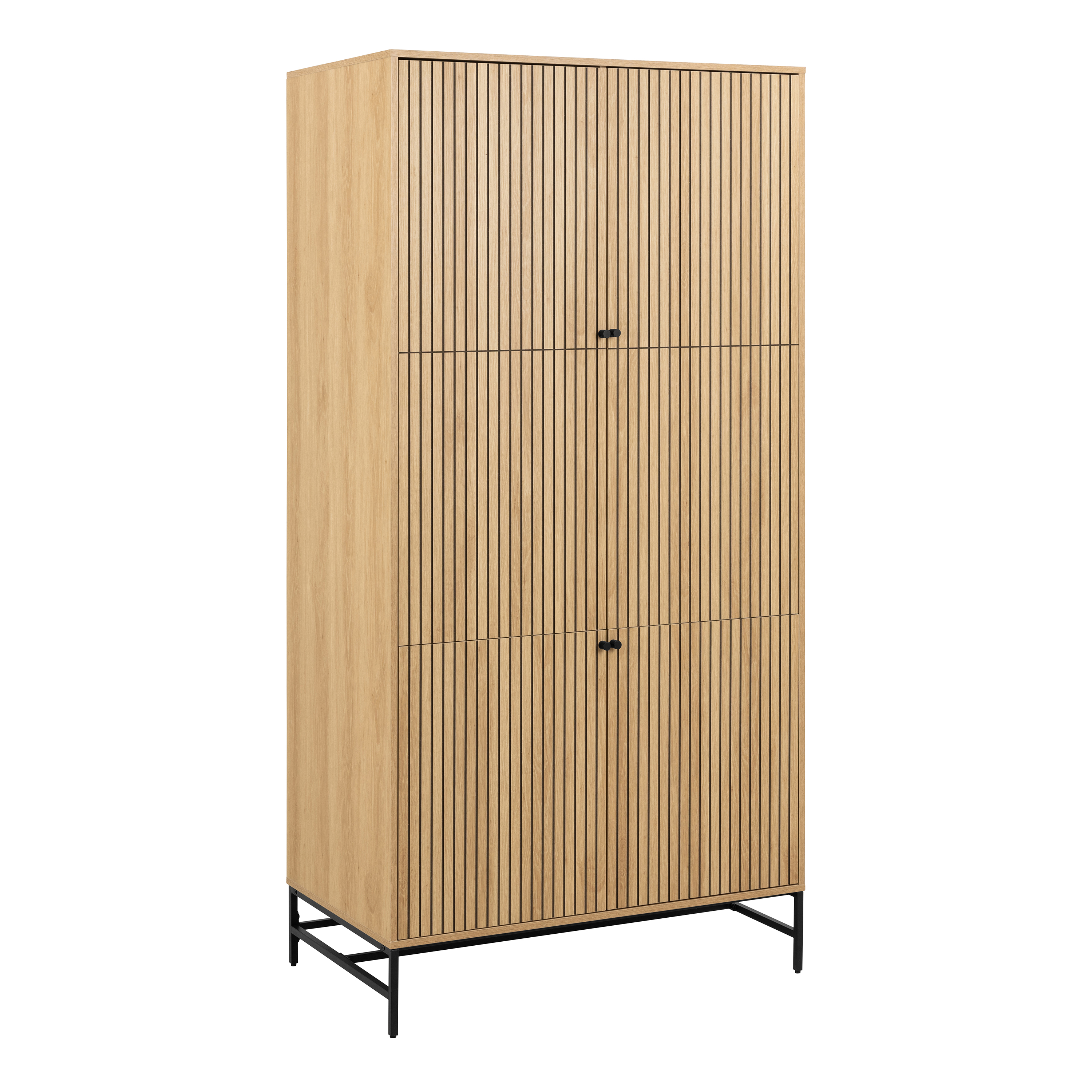 Wardrobe - ARISTA 4 Doors Wardrobe Black and Oak 99cm - Rosalind Collection