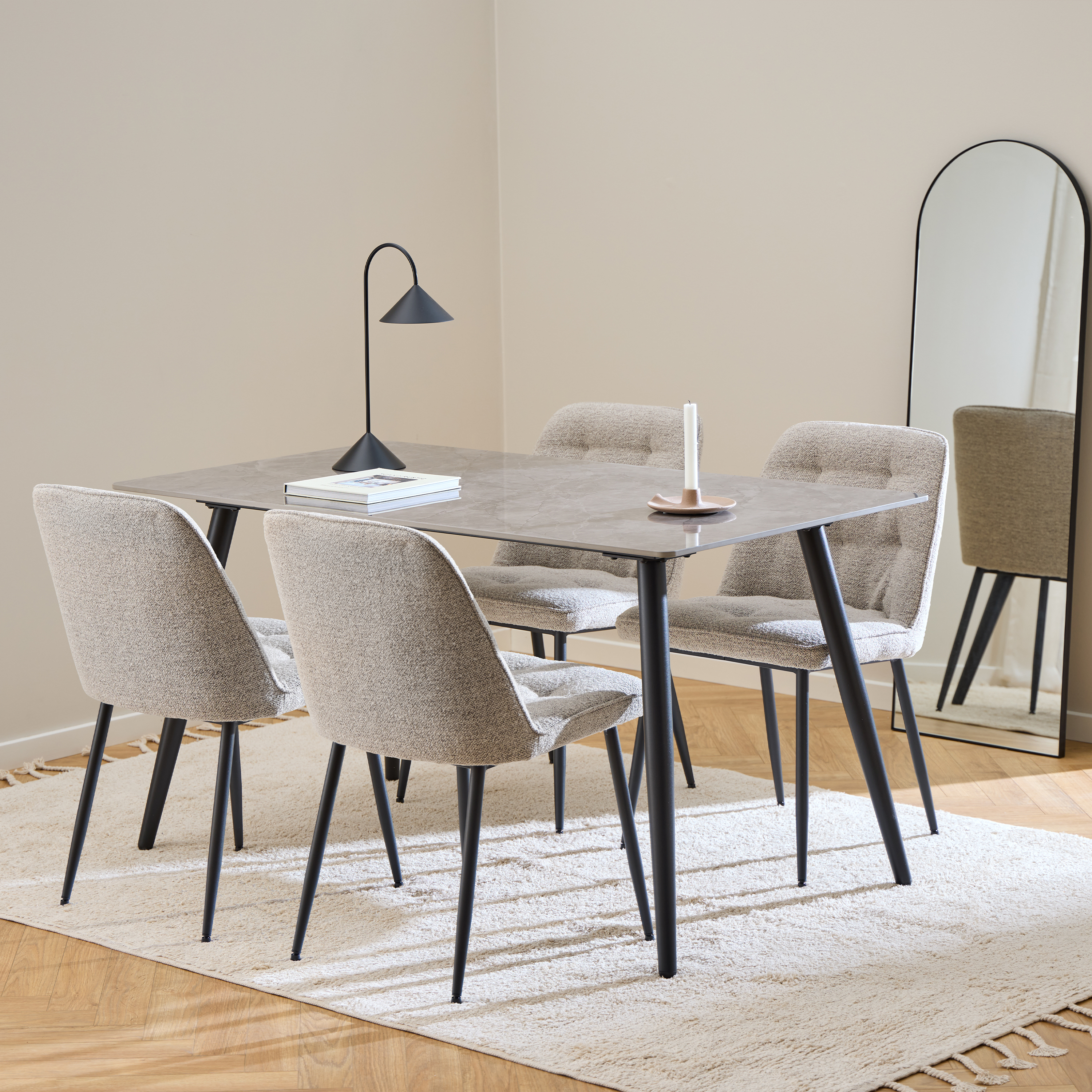 WISE Rectangular Dining Table in Grey and Black Included 4 Dining Chairs in Beige - Rosalind Collection