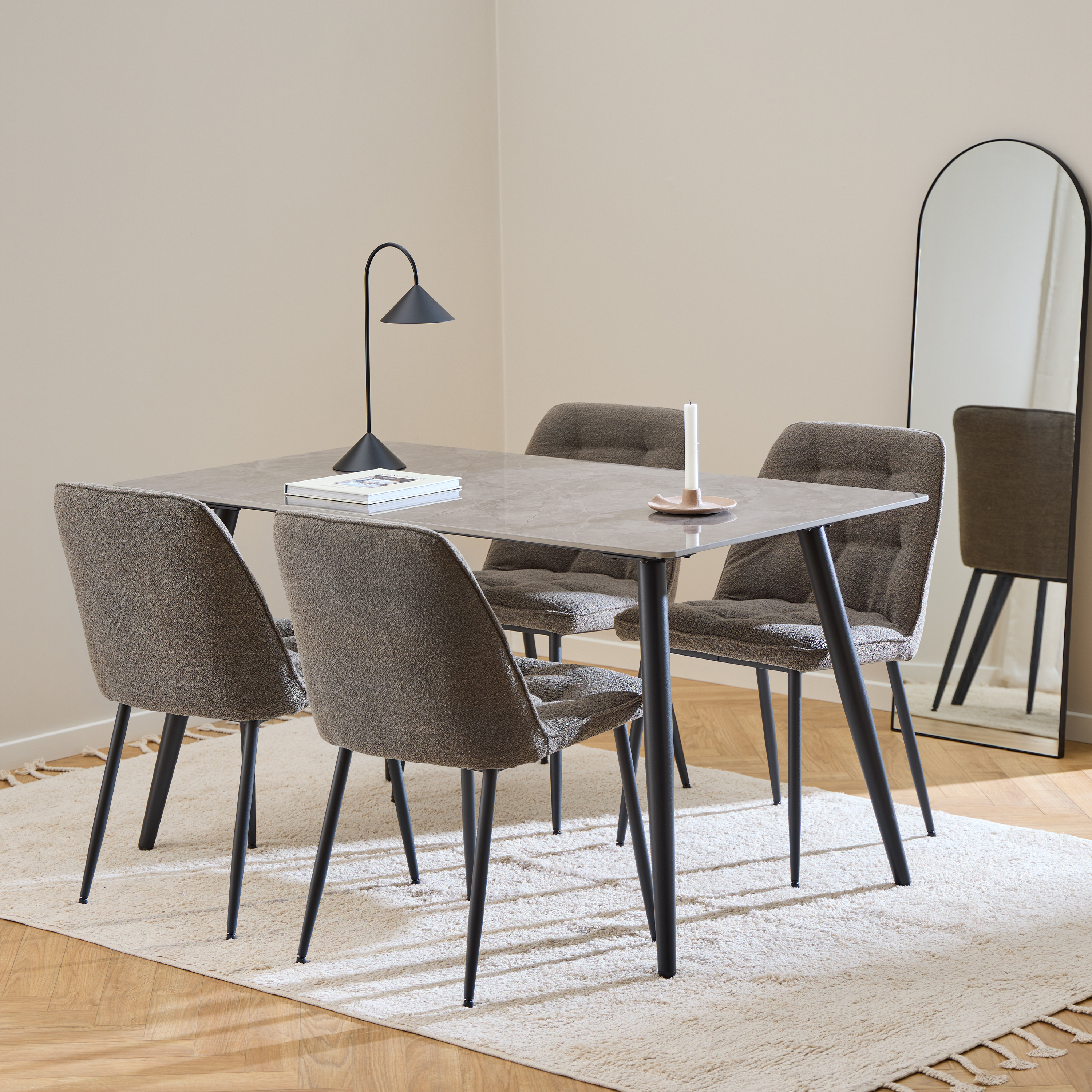 WISE Rectangular Dining Table in Grey and Black Included 4 Dining Chairs in Taupe - Rosalind Collection
