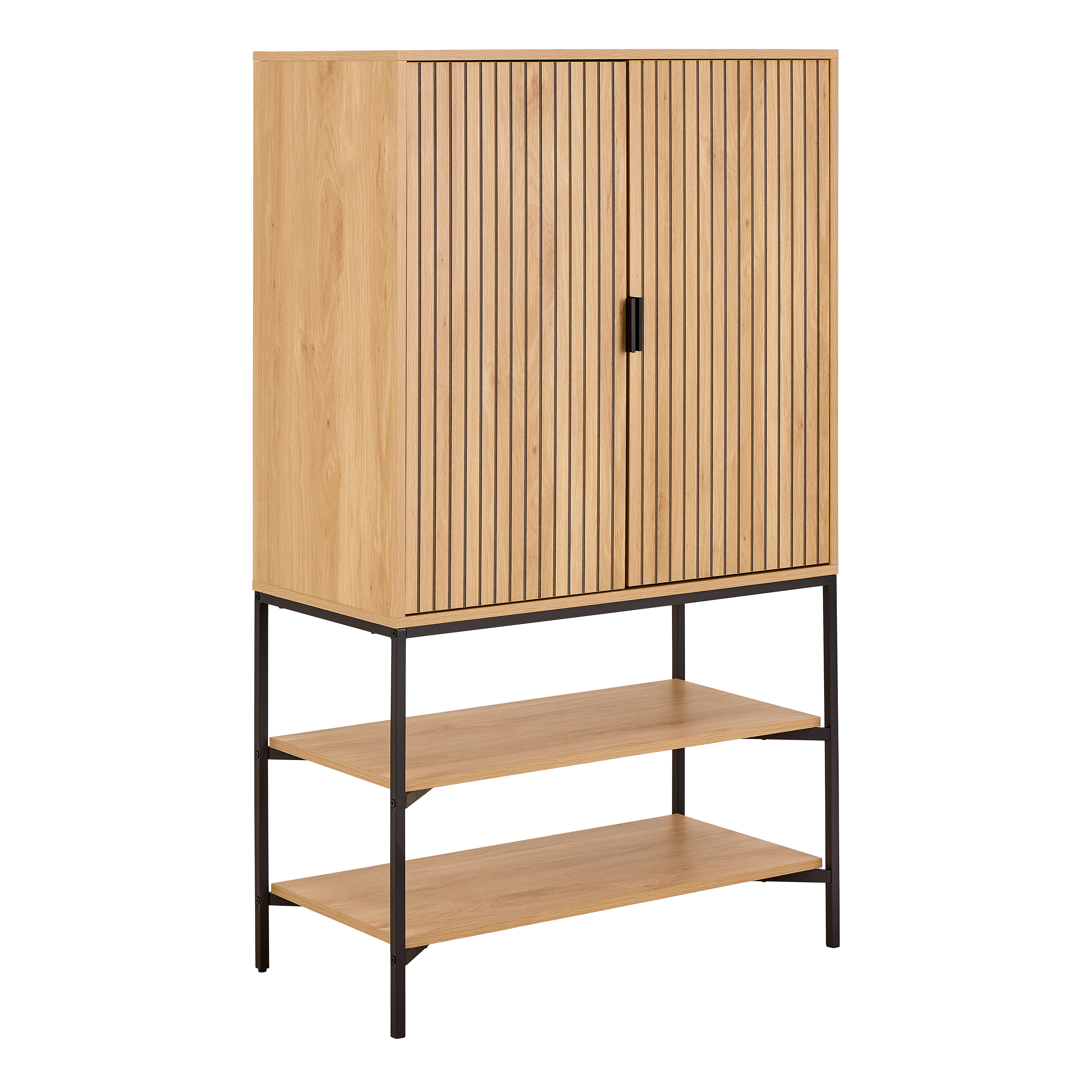 FERROWEN Cabinet 2 Doors 3 Shelves With Oak Lamella Front - Rosalind Collection