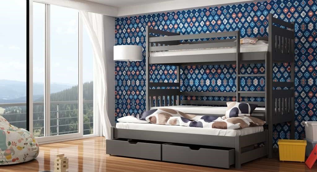 RYN Wooden 2 Drawers Storage Double Bed with Trundle and Foam Mattress - Graphite - Art Nest