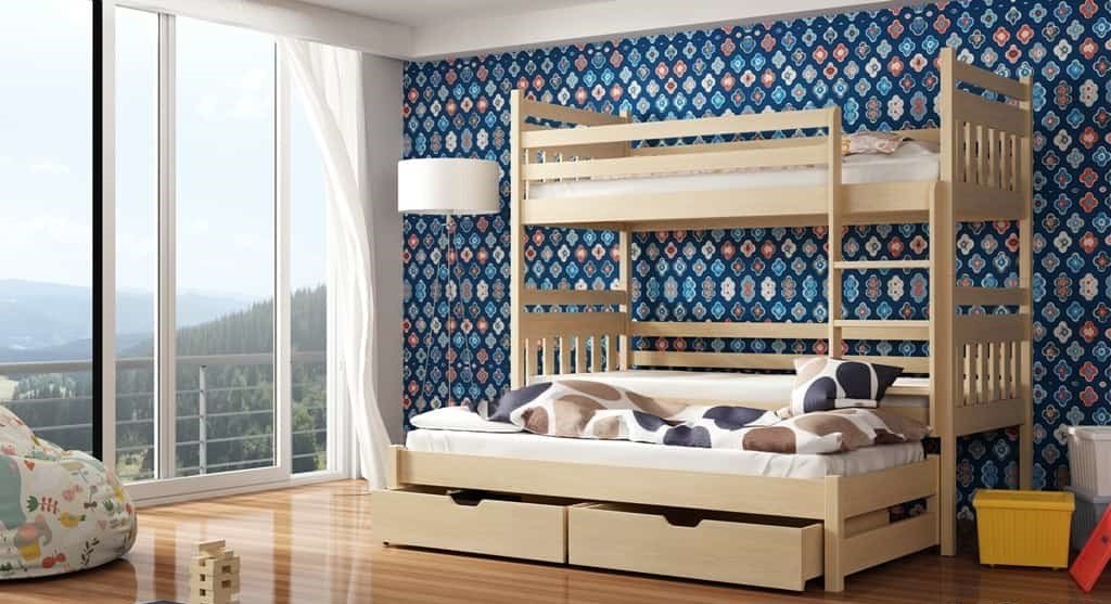 RYN Wooden 2 Drawers Storage Double Bed with Trundle and Foam Mattress - Pine - Art Nest