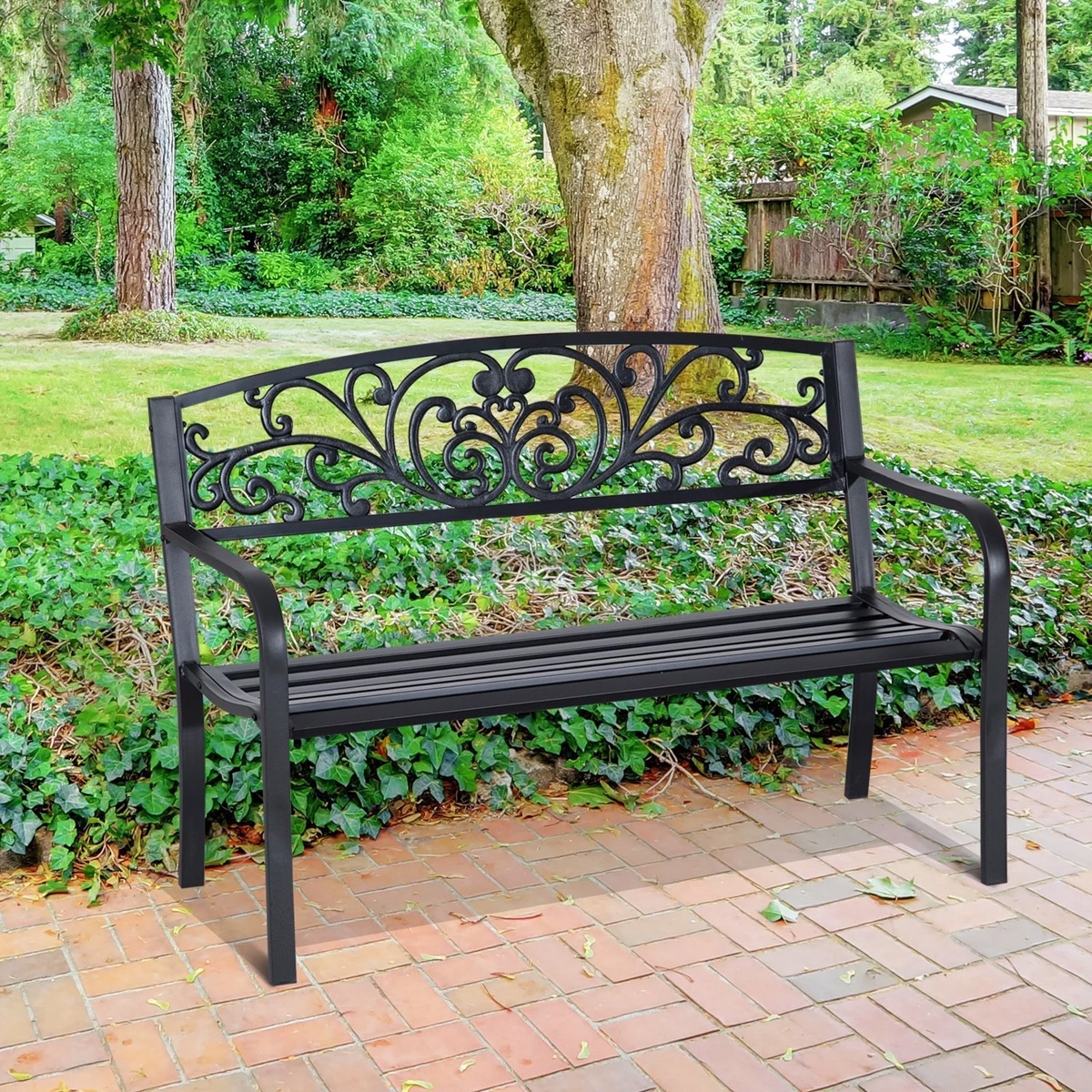 Steel 2-Seater Garden Bench - Black - The Garden Savant