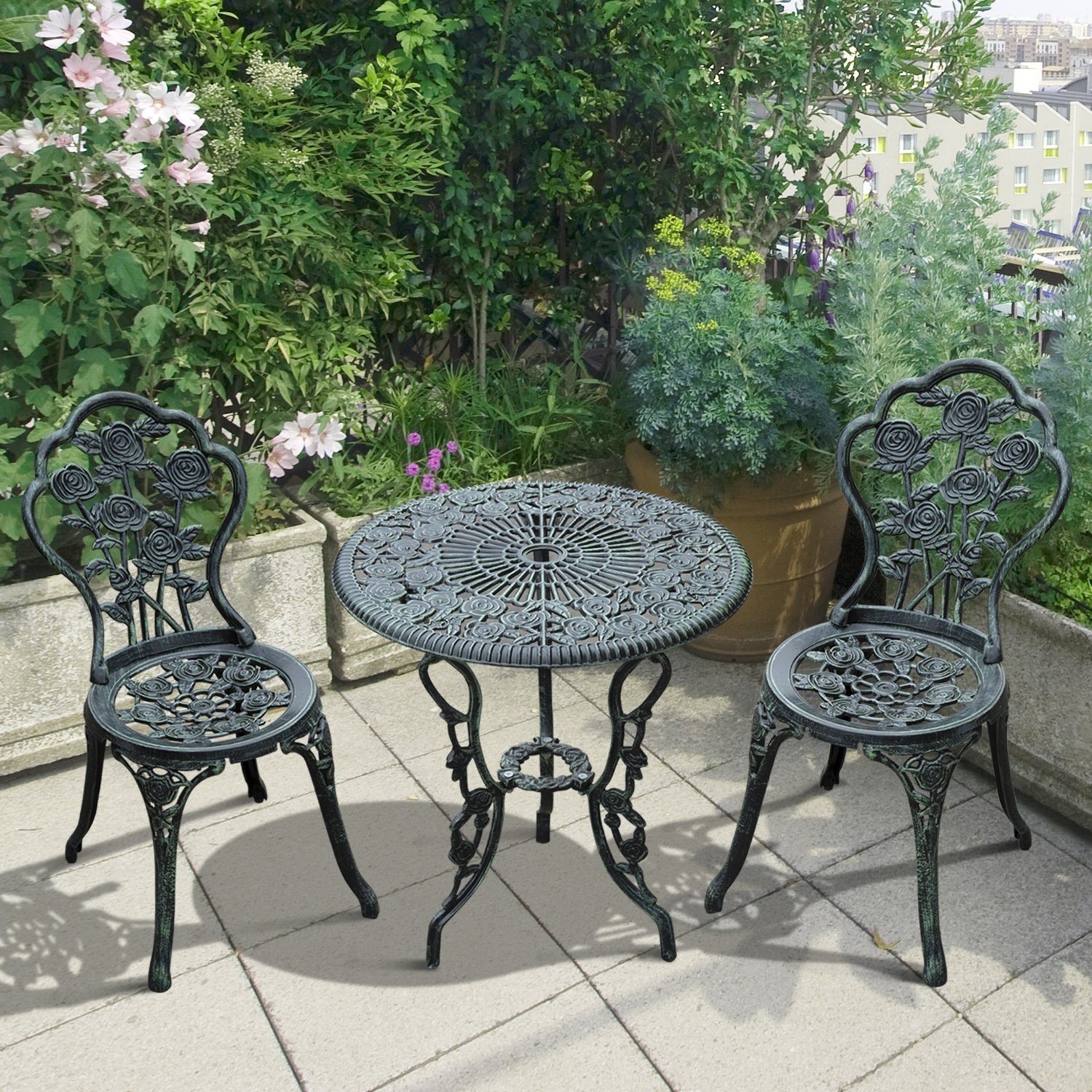 3PC Antique Aluminium Bistro Set - Green - The Garden Savant