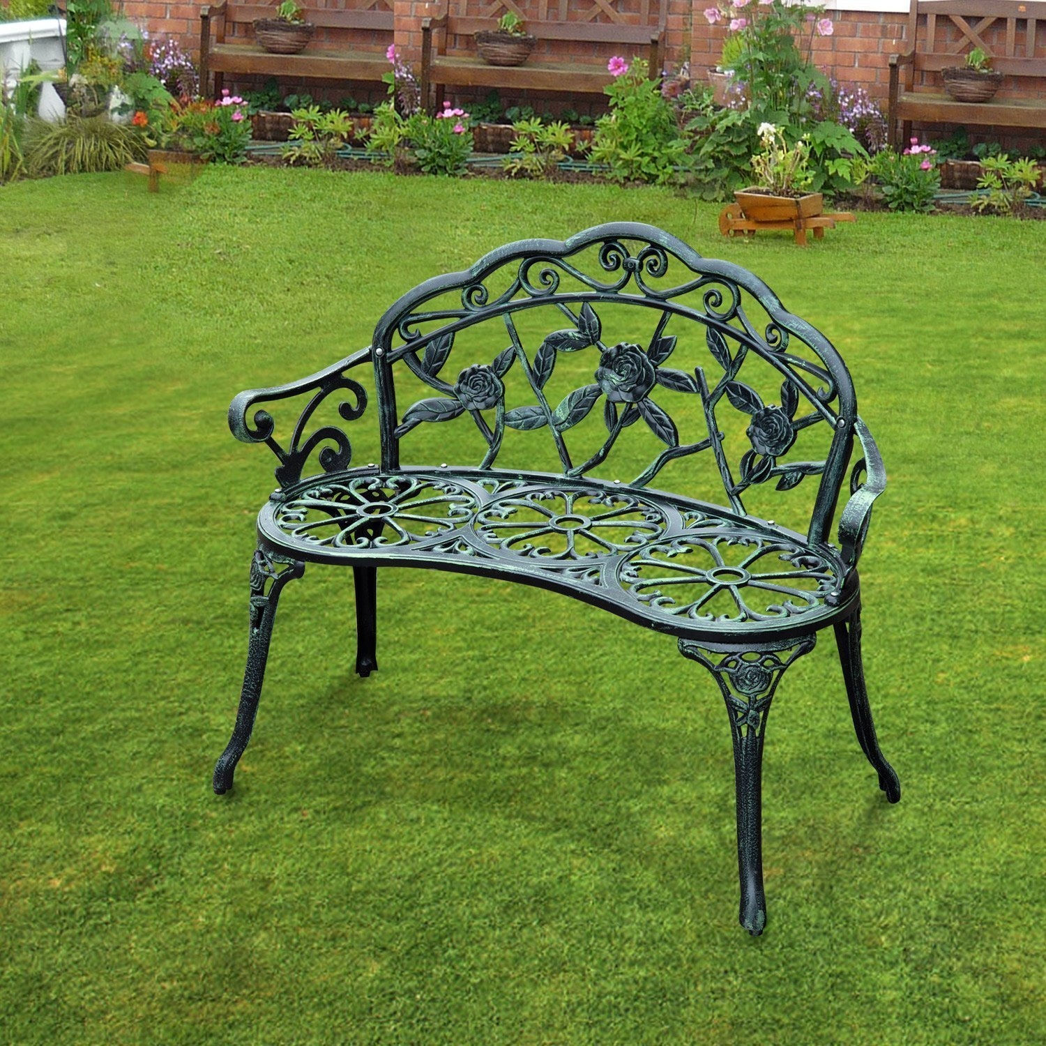 Antique Aluminium Garden Bench - Green - The Garden Savant