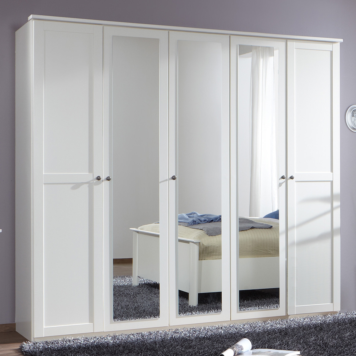 Wardrobe - CONWAY 5 Door Wardrobe White 225cm - Wimex Distribution