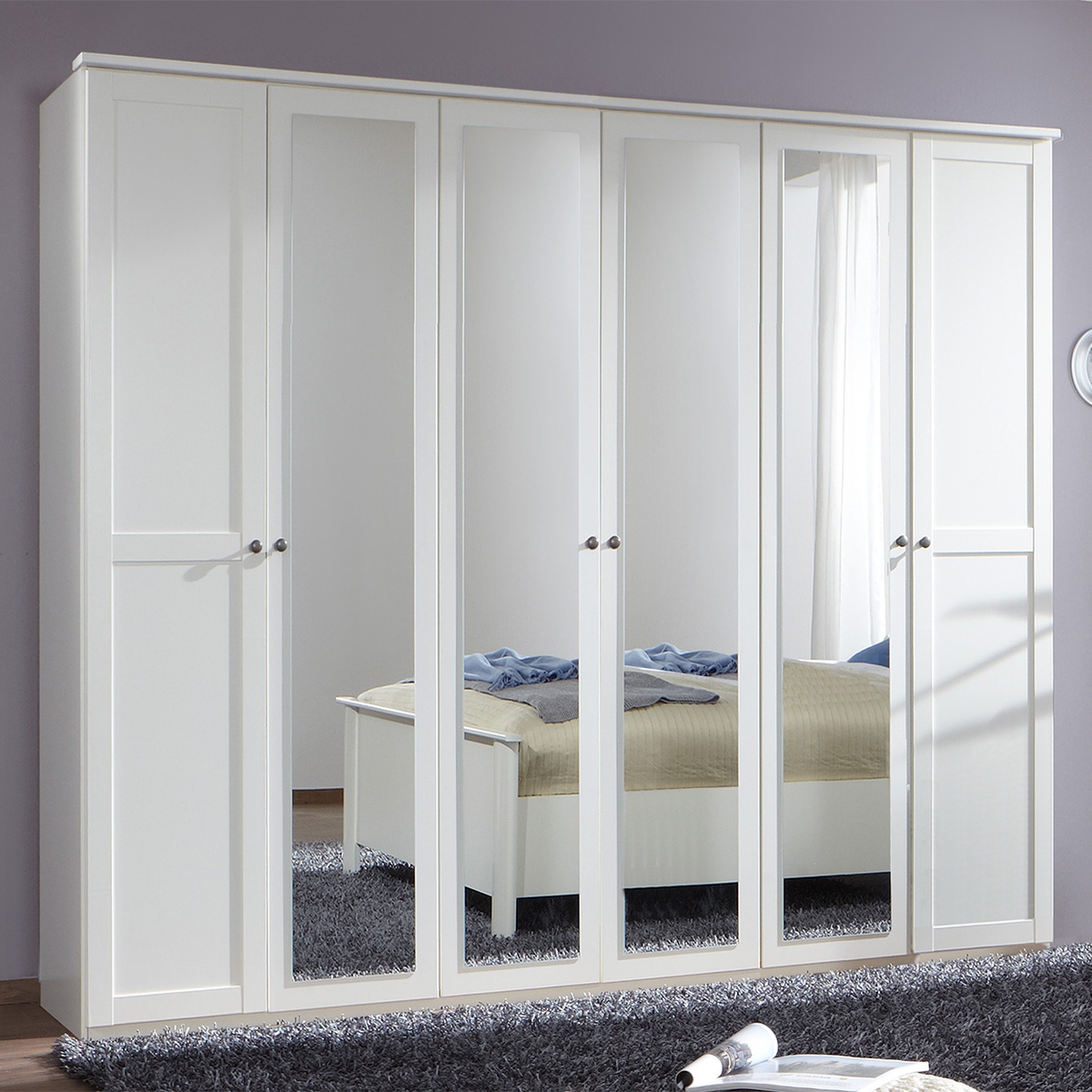 Wardrobe - CONWAY 6 Door Wardrobe White 270cm - Wimex Distribution