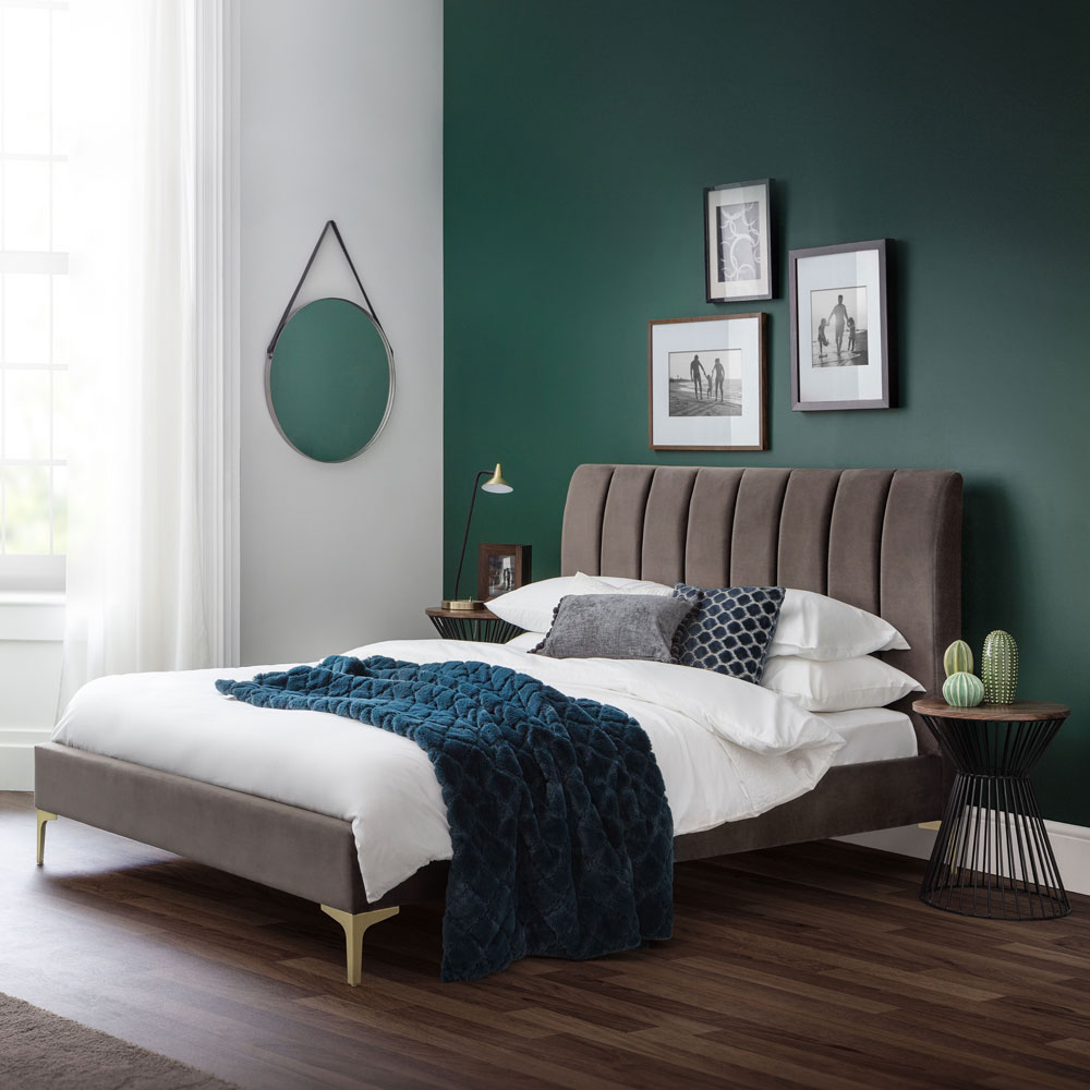 Deco Truffle Velvet Bed Frame With Brushed Gold Legs - Double Size - JB Collections
