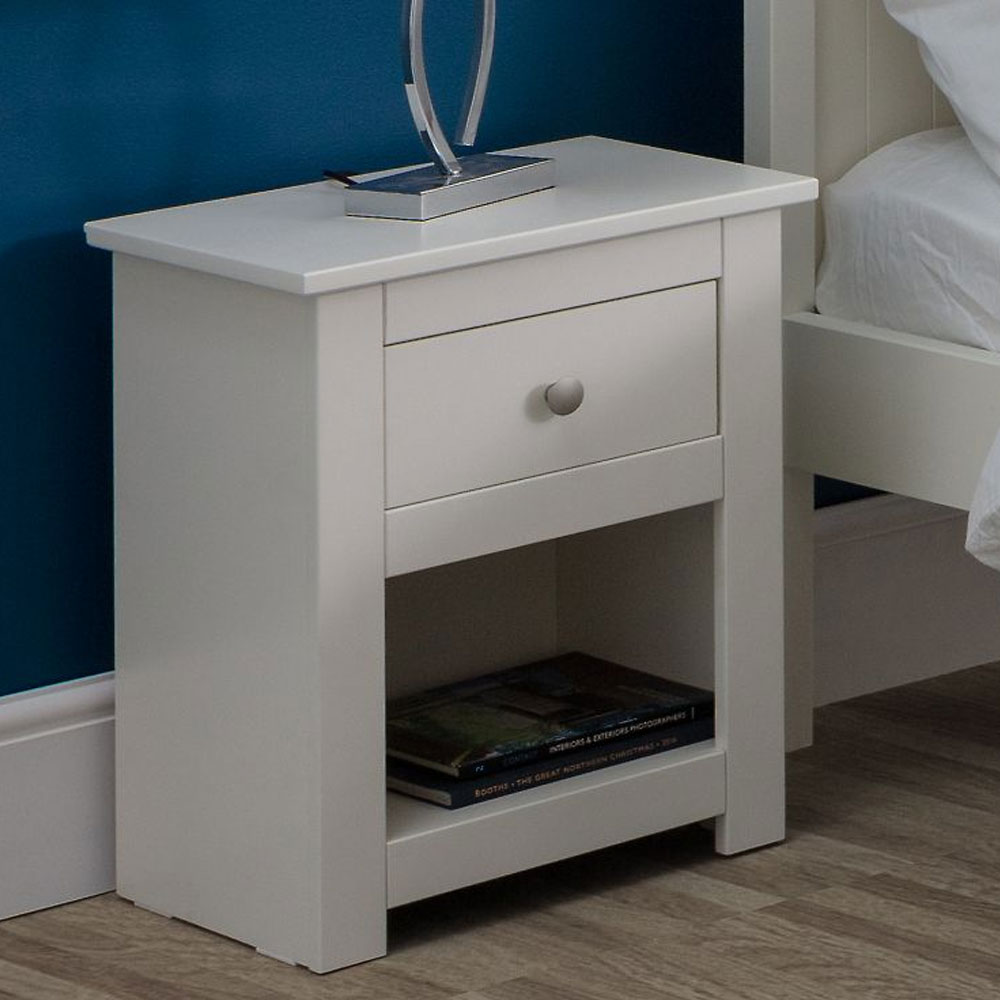 Bedside Table - RADLEY 1 Drawer Nightstand Surf White 43cm - JB Collections