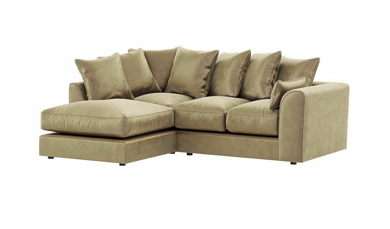 VOSTA Plush Velvet 4 Seater L Shaped - Left Hand Facing Corner Sofa - Beige - Steve and Co Mills