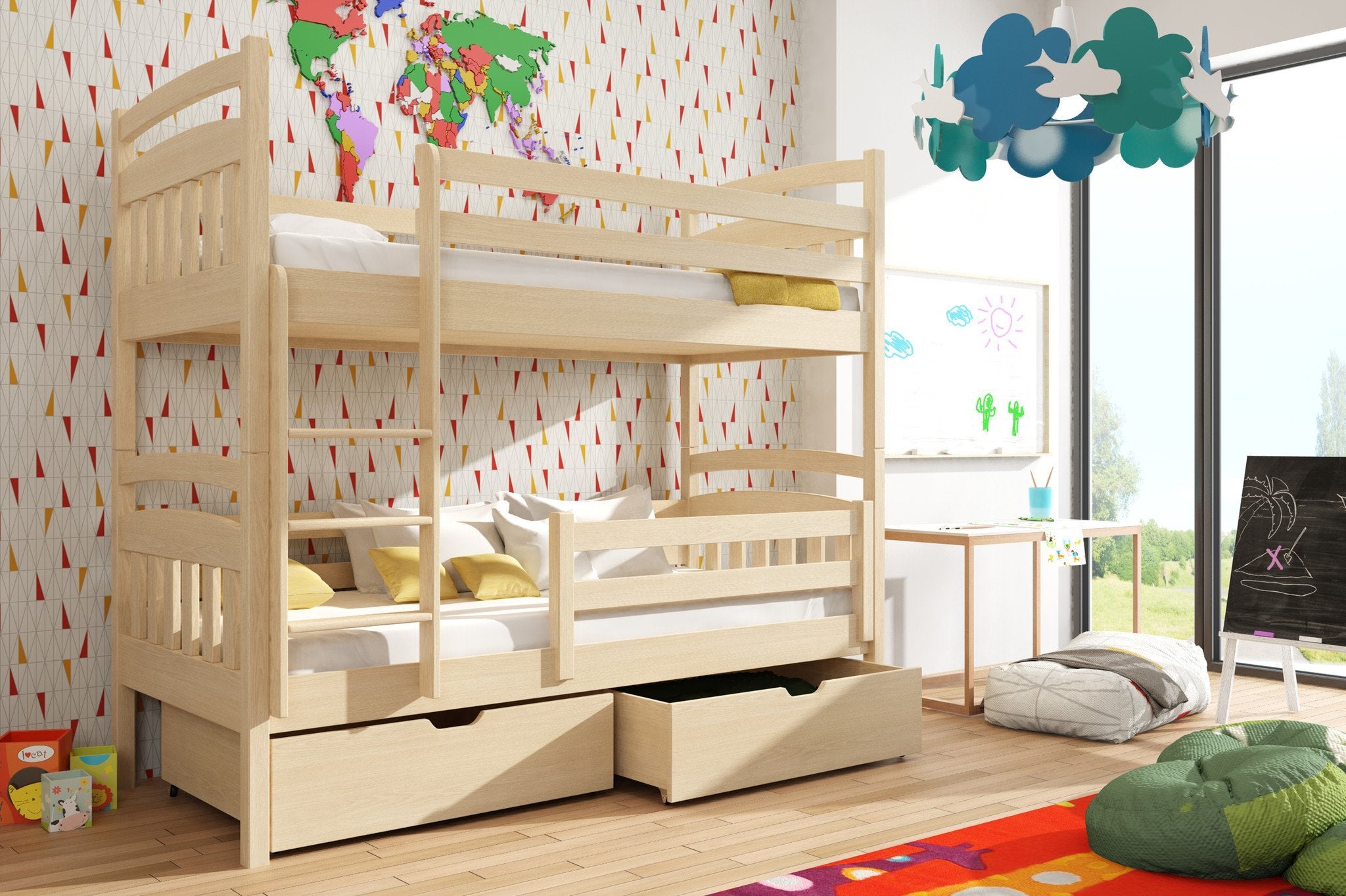Gabby Wooden Kids Bunk Bed with Storage - Pine - Art Nest