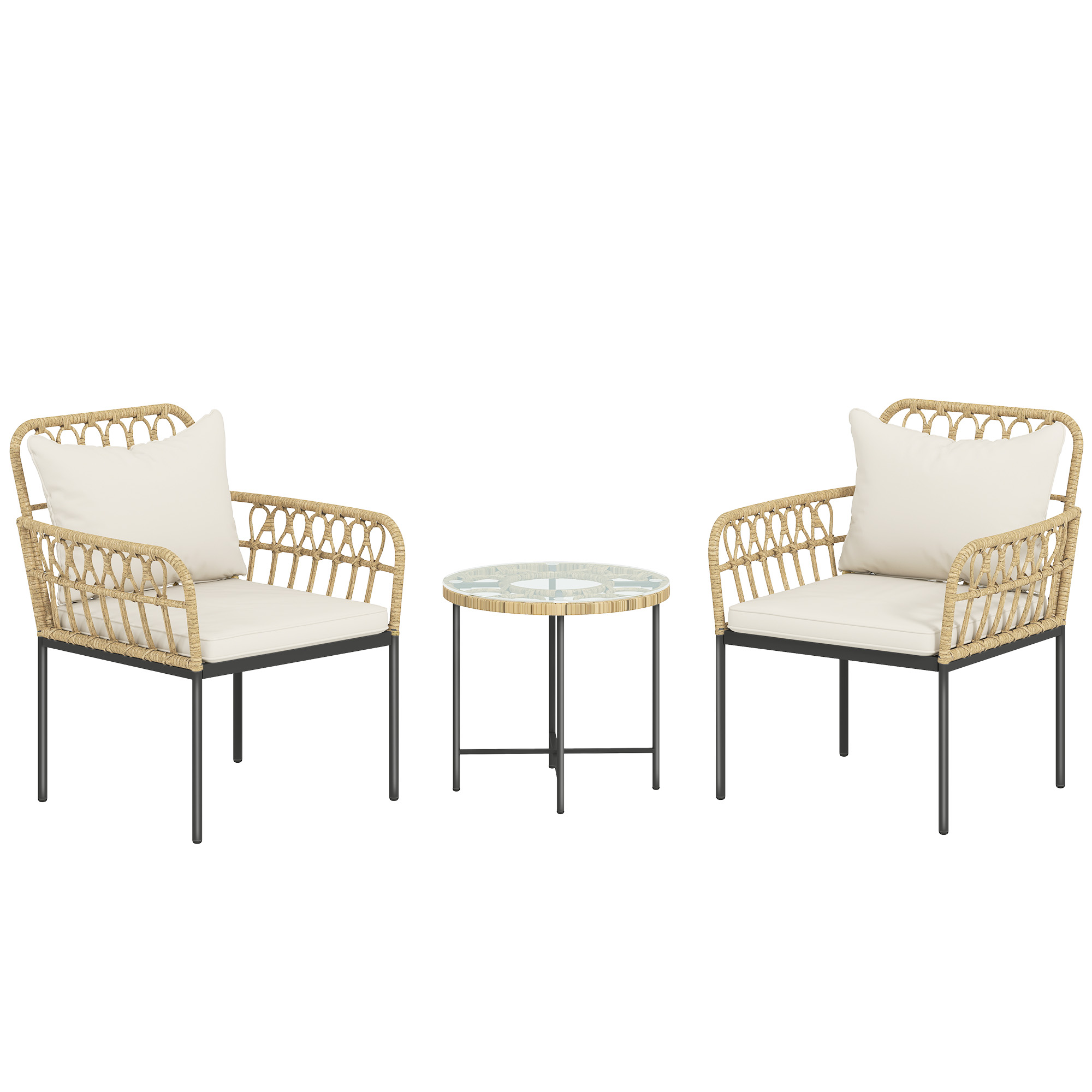 SUNVISTA 3 Piece Rattan Bistro Set Wicker Garden Furniture Beige - Life Essentials
