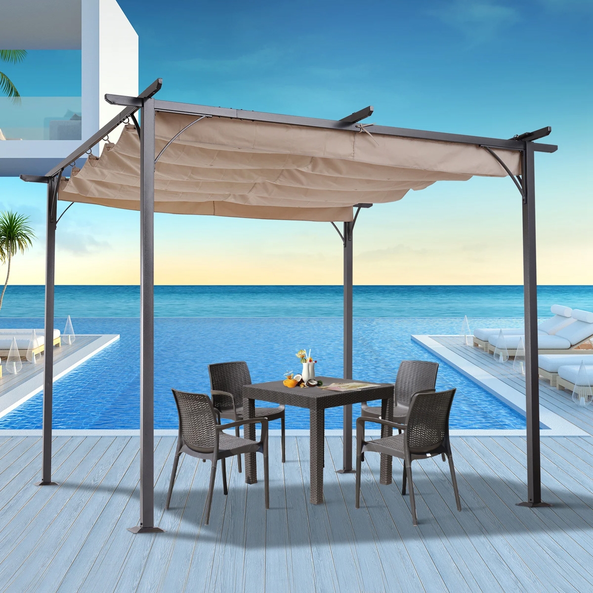 Steel Pergola - Beige - The Garden Savant
