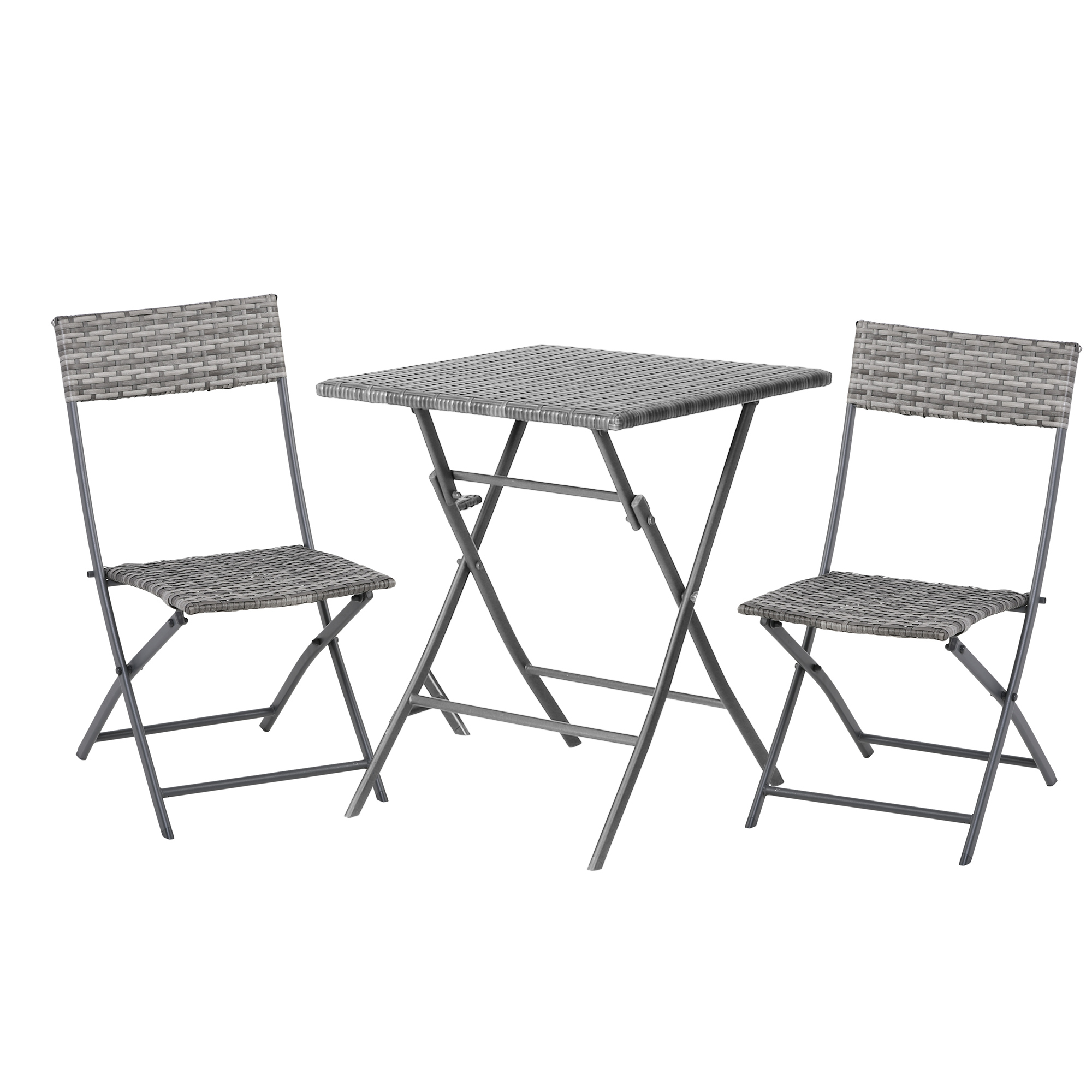 PE Rattan Garden Furniture 2 Seater Patio Bistro Set Folding for 2 Outdoor Table and Chair Set (Grey) - Life Essentials