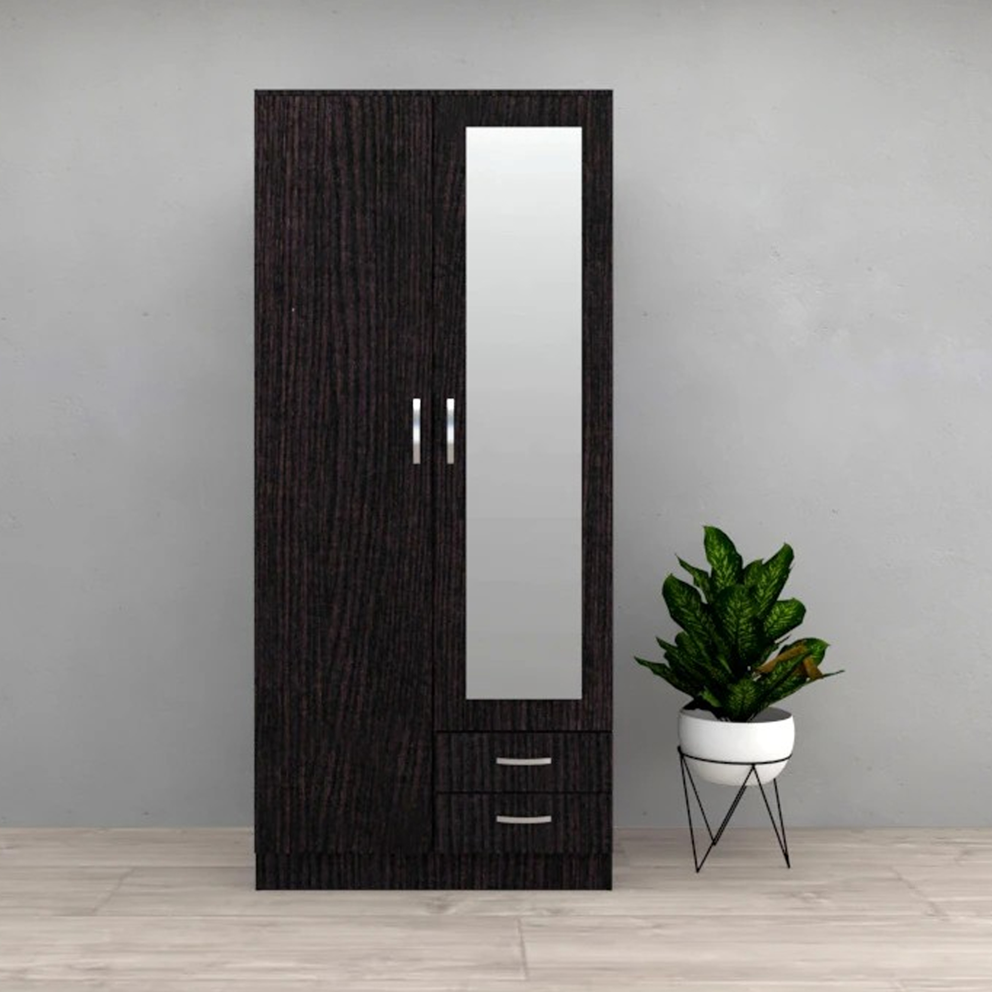 ROWASA 2 Door Mirrored Wardrobe with 2 Drawers Black - 90cm - Wimex Distribution