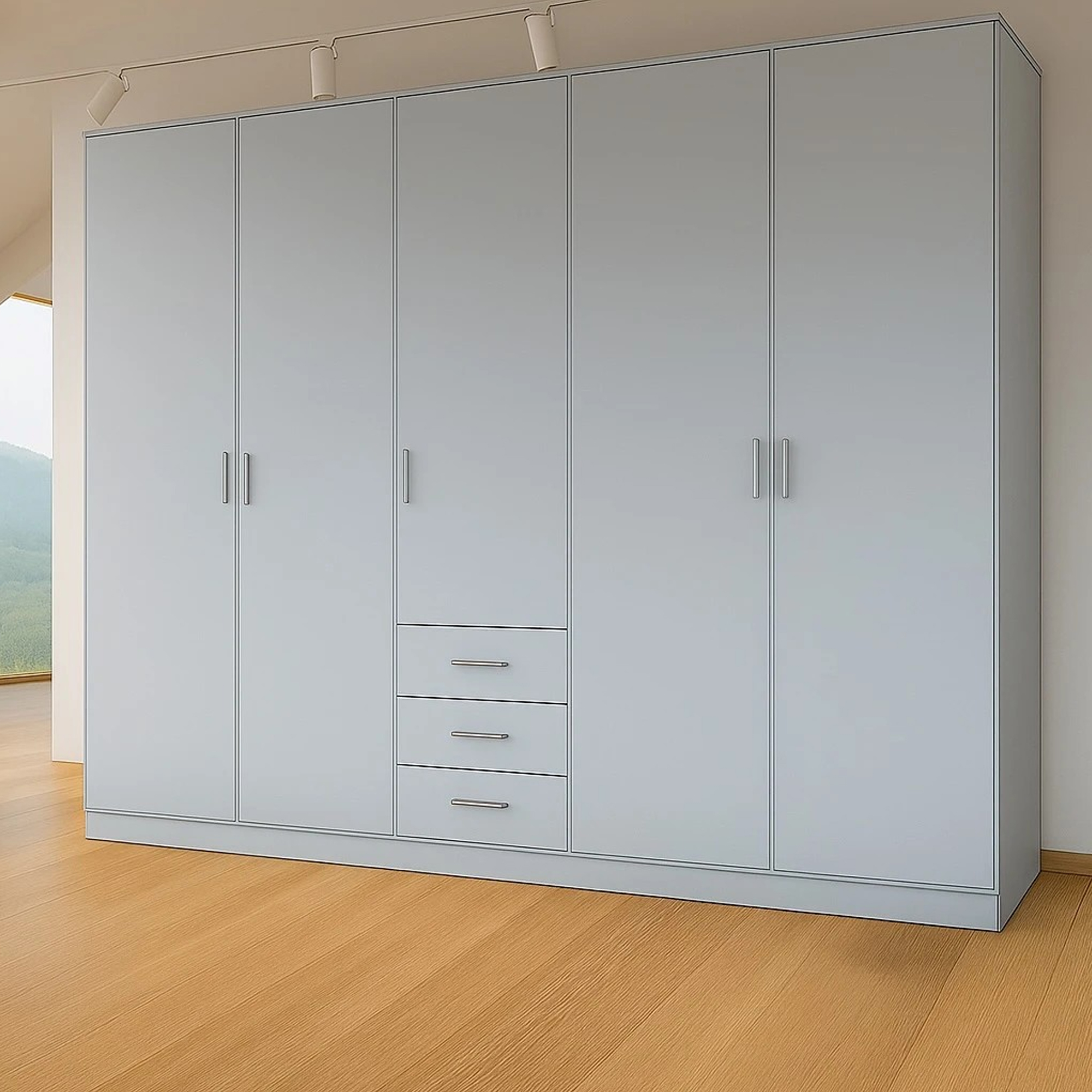 VIANNA 5 Door Wardrobe with 3 Drawers Grey - 200cm - Wimex Distribution