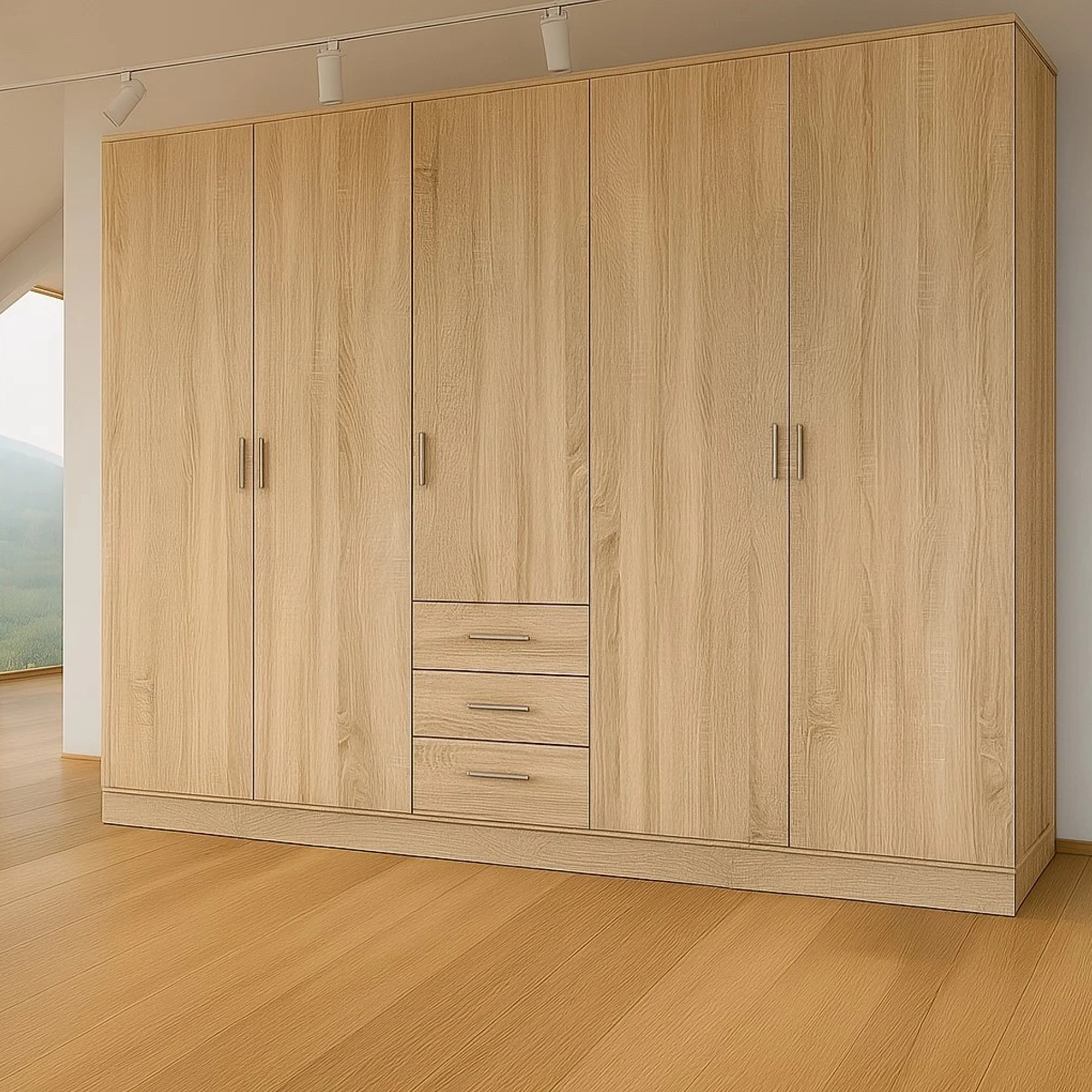 VIANNA 5 Door Wardrobe with 3 Drawers Oak - 200cm - Wimex Distribution
